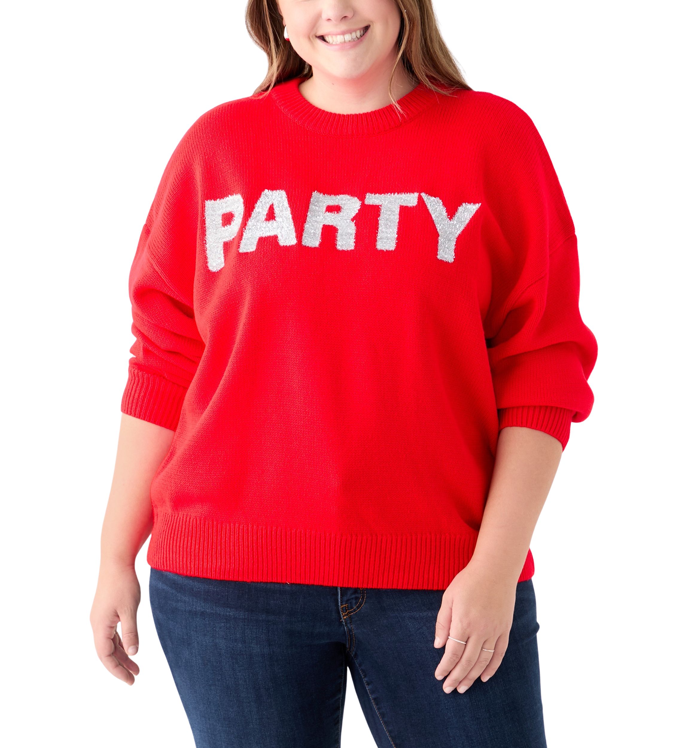 Plus Size Glitter Lettering Sweater 