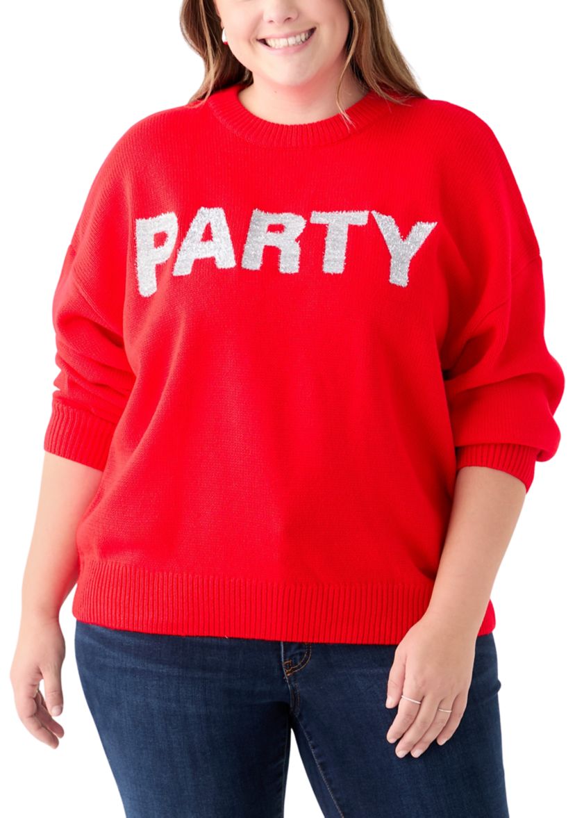 Plus Size Glitter Lettering Sweater 