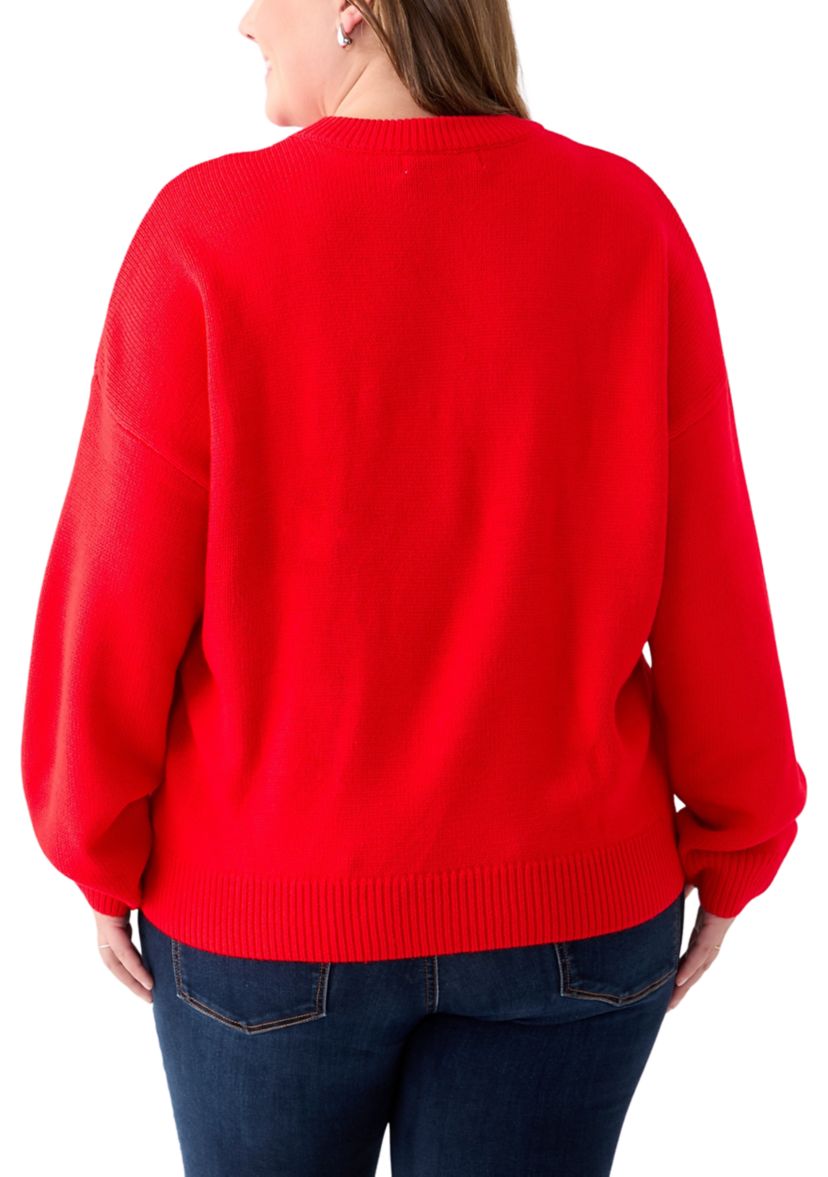 Plus Size Glitter Lettering Sweater 
