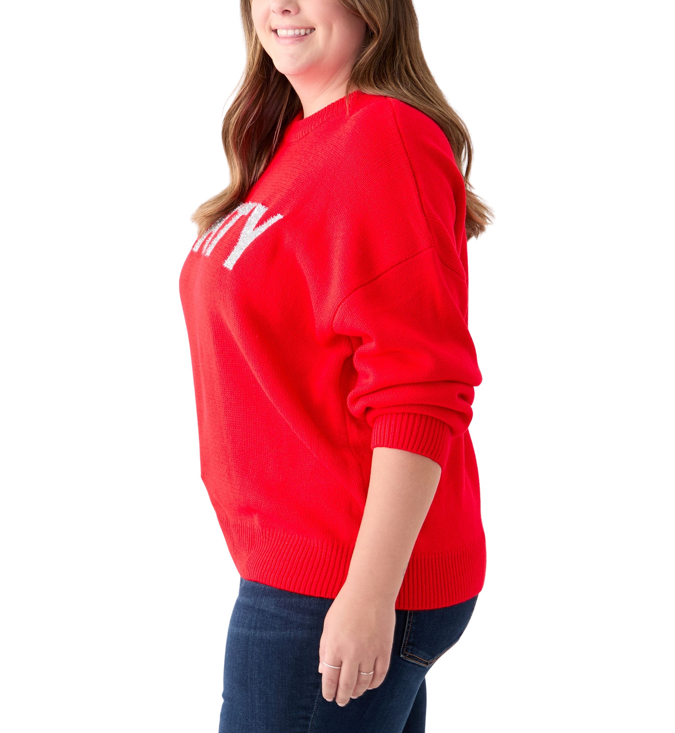 Plus Size Glitter Lettering Sweater 