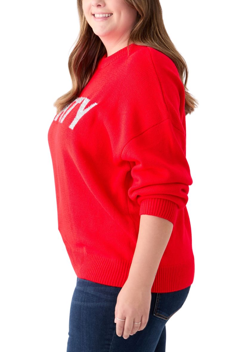 Plus Size Glitter Lettering Sweater 