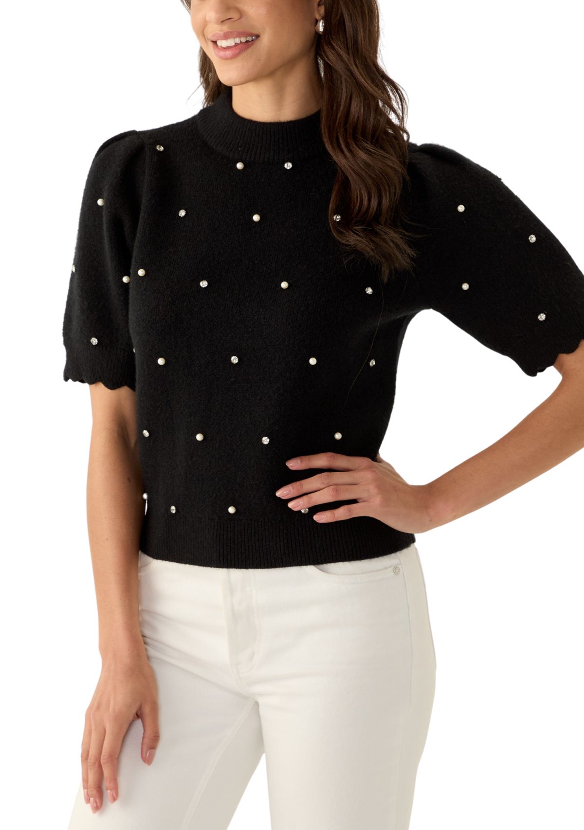 Womens Embellished Knit Sweater