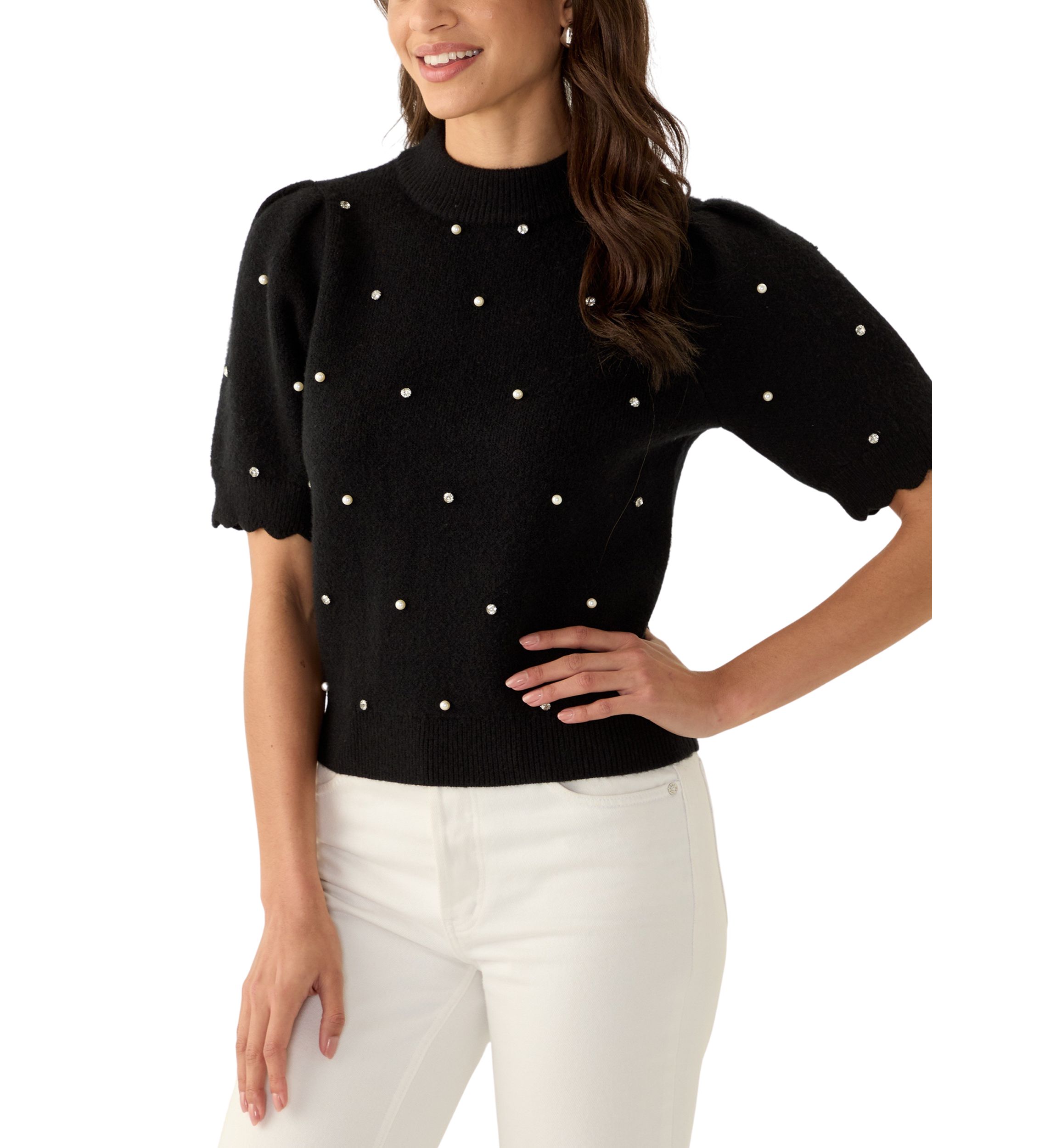 Womens Embellished Knit Sweater