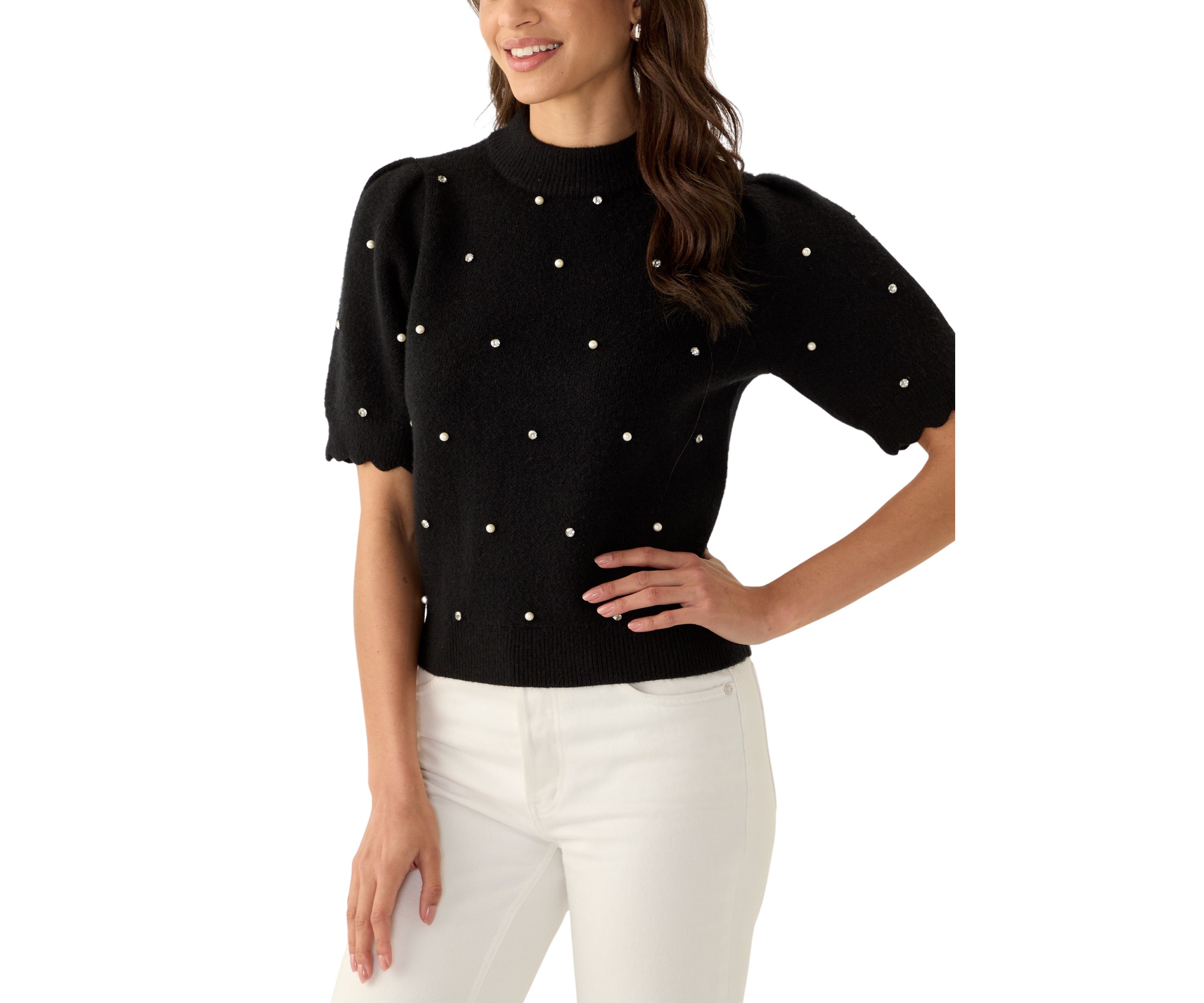 Womens Embellished Knit Sweater