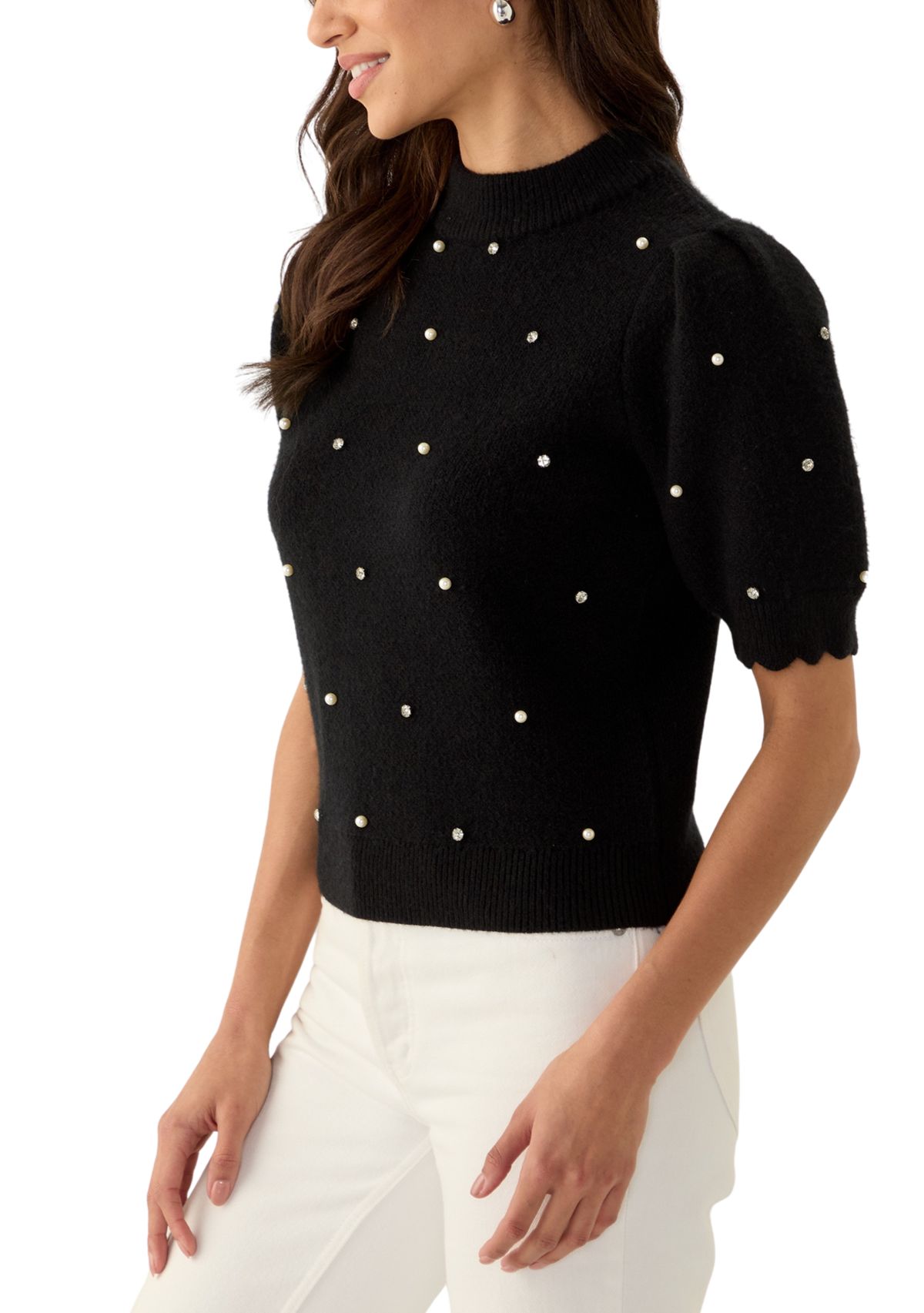 Womens Embellished Knit Sweater