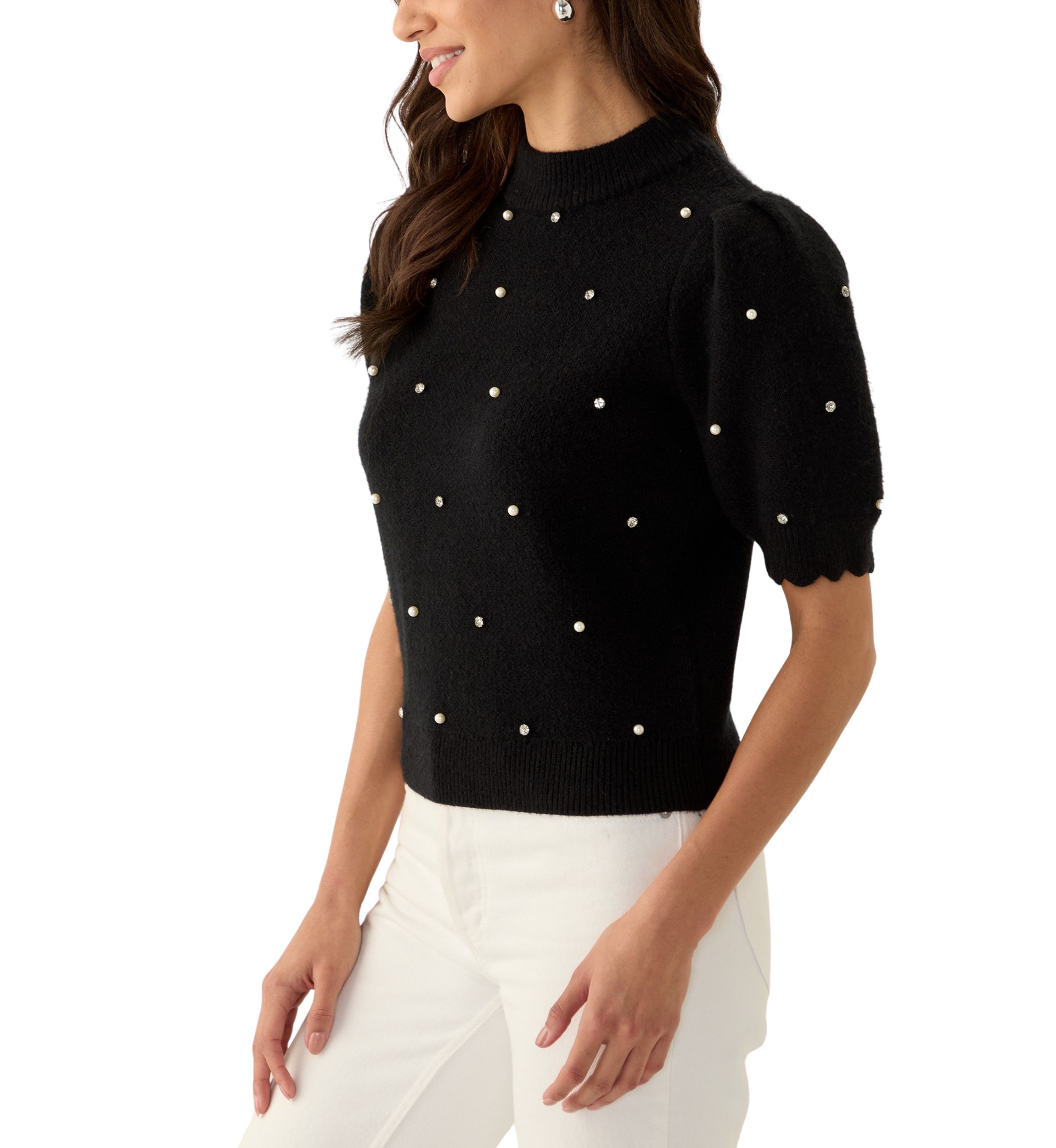 Womens Embellished Knit Sweater