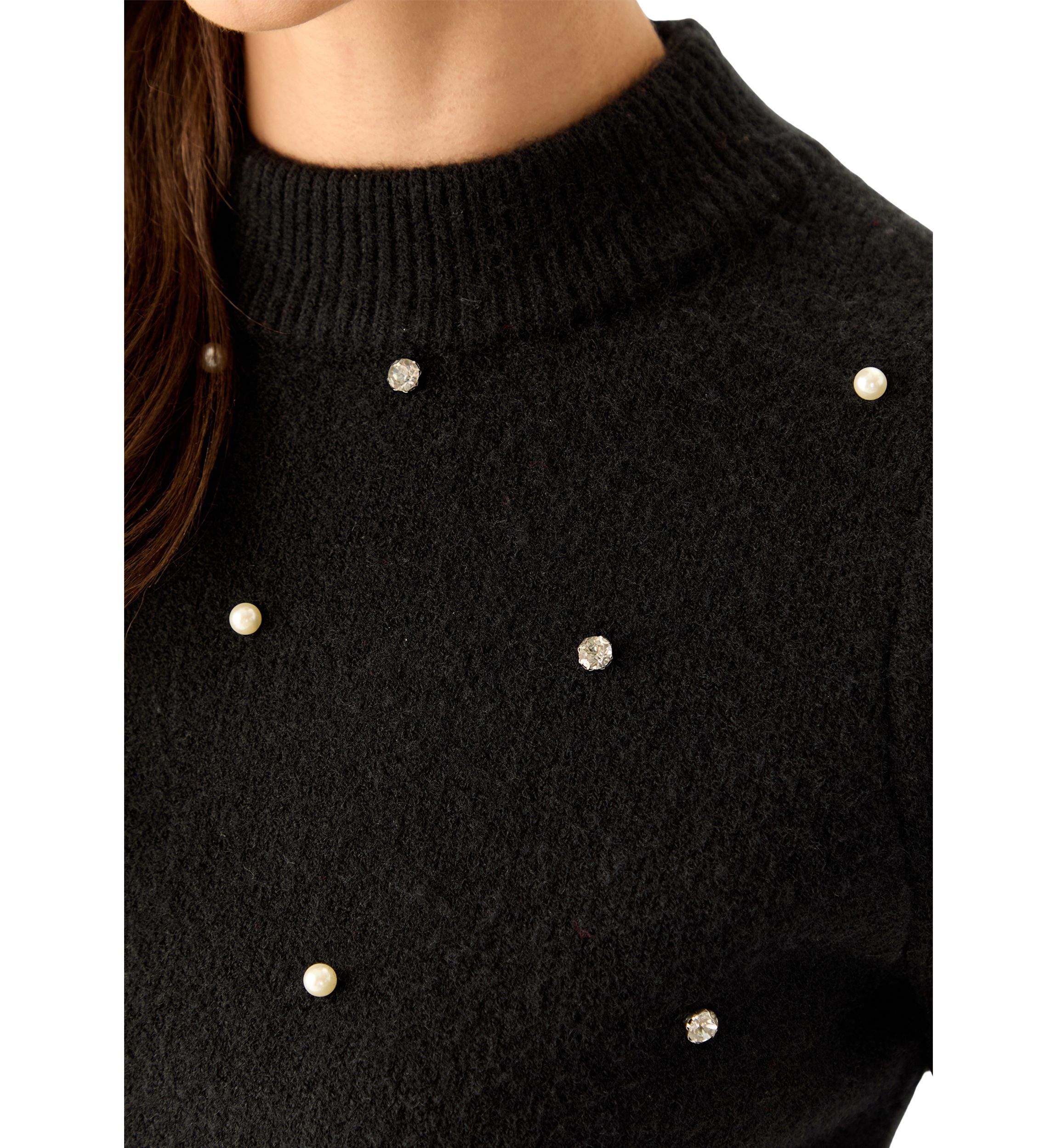 Womens Embellished Knit Sweater
