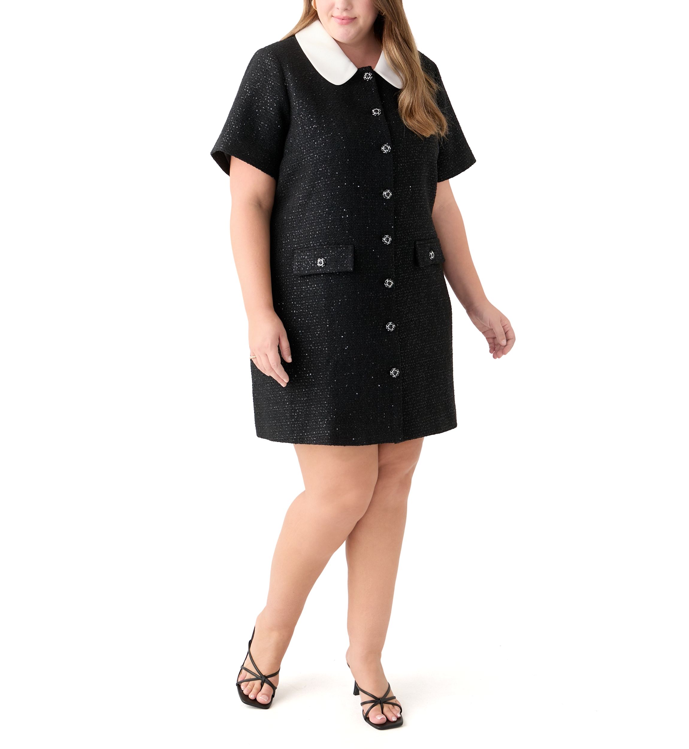 Plus Size Collar Pointed Tweed Mini Dress