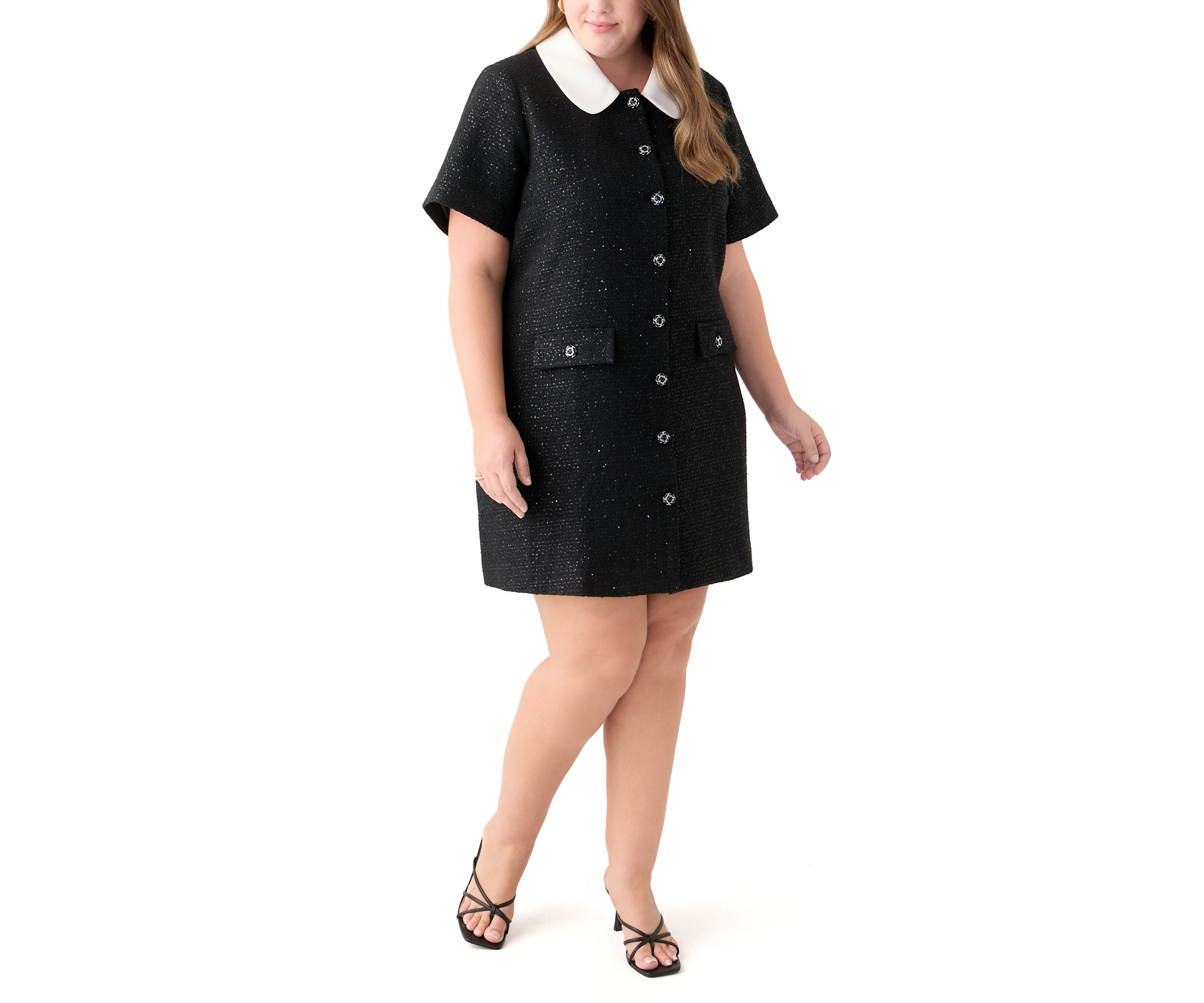 Plus Size Collar Pointed Tweed Mini Dress