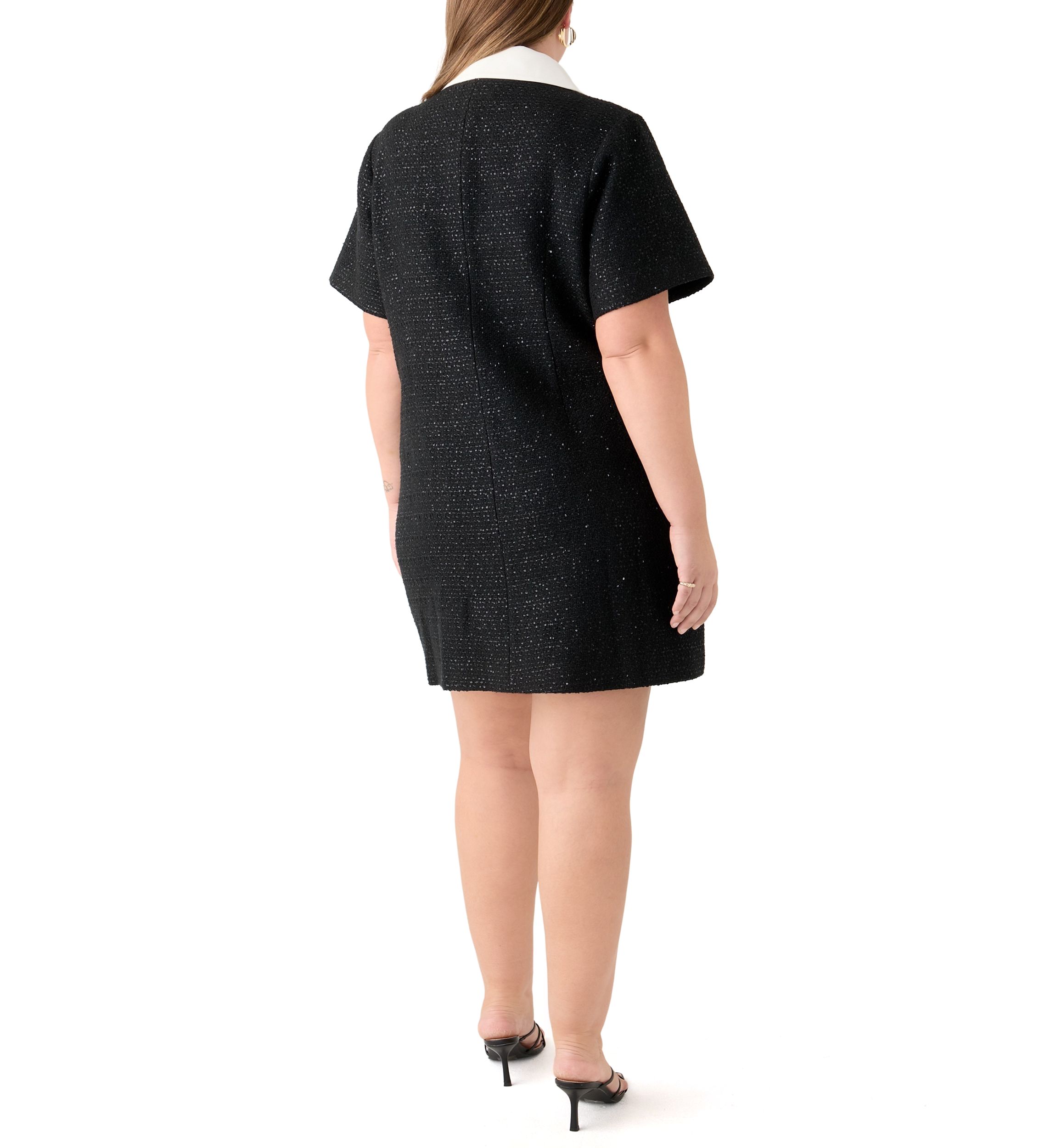 Plus Size Collar Pointed Tweed Mini Dress