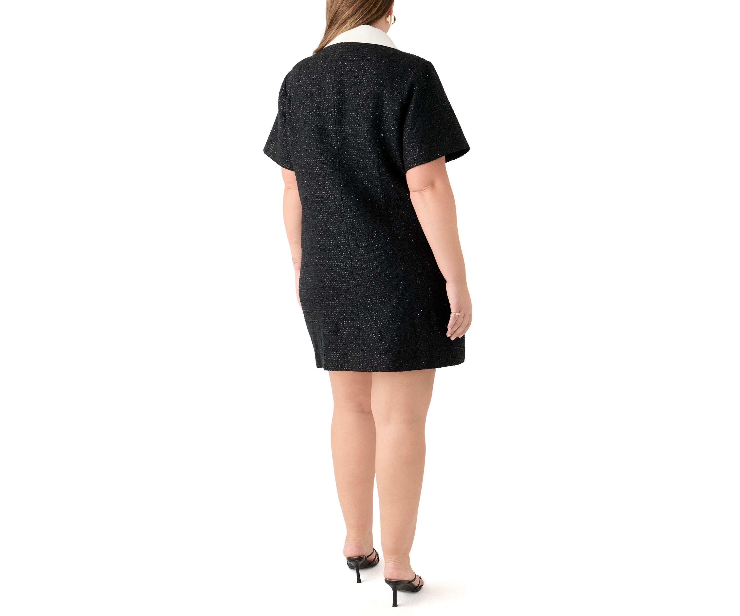 Plus Size Collar Pointed Tweed Mini Dress