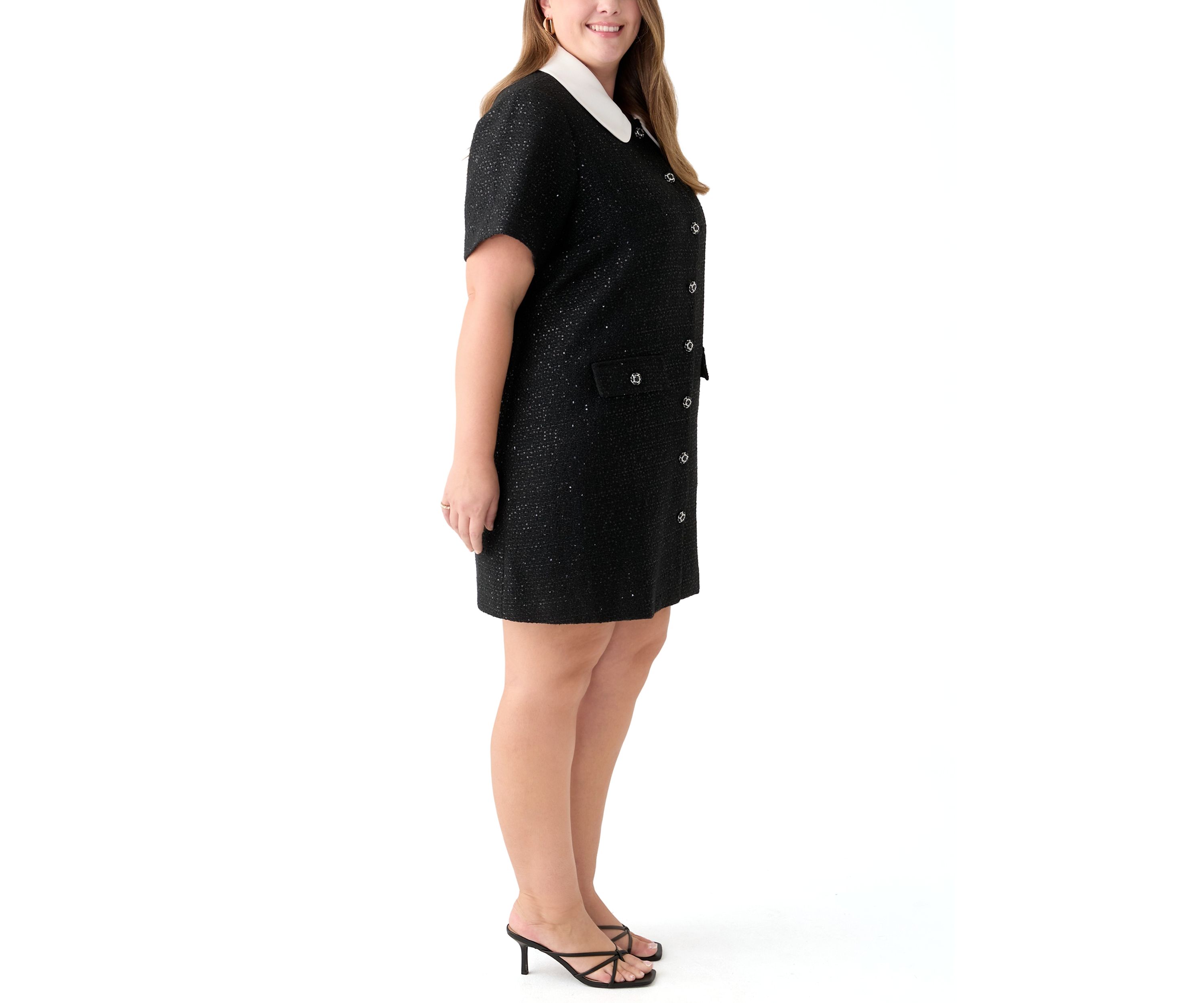 Plus Size Collar Pointed Tweed Mini Dress