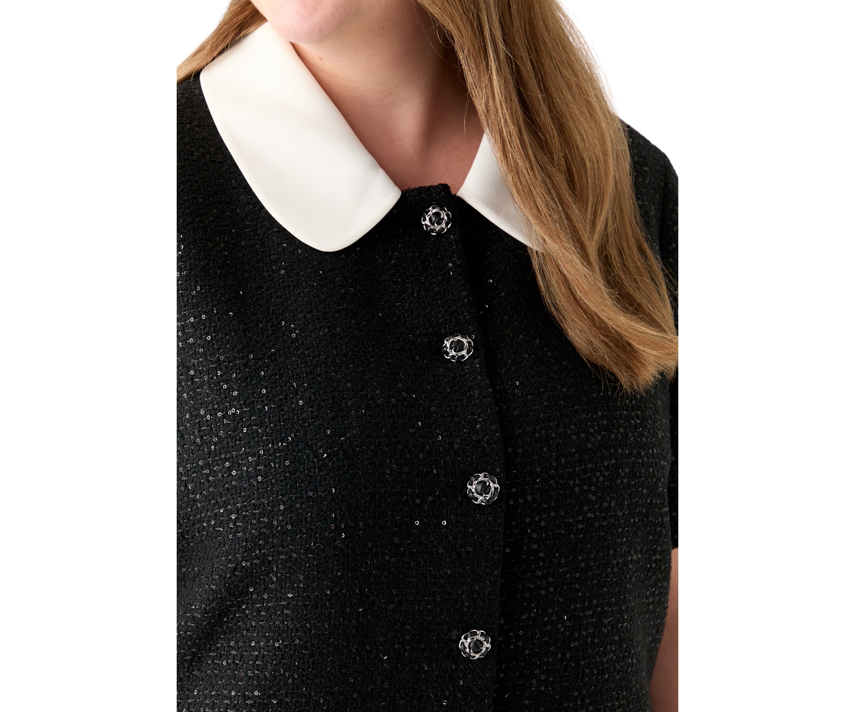 Plus Size Collar Pointed Tweed Mini Dress