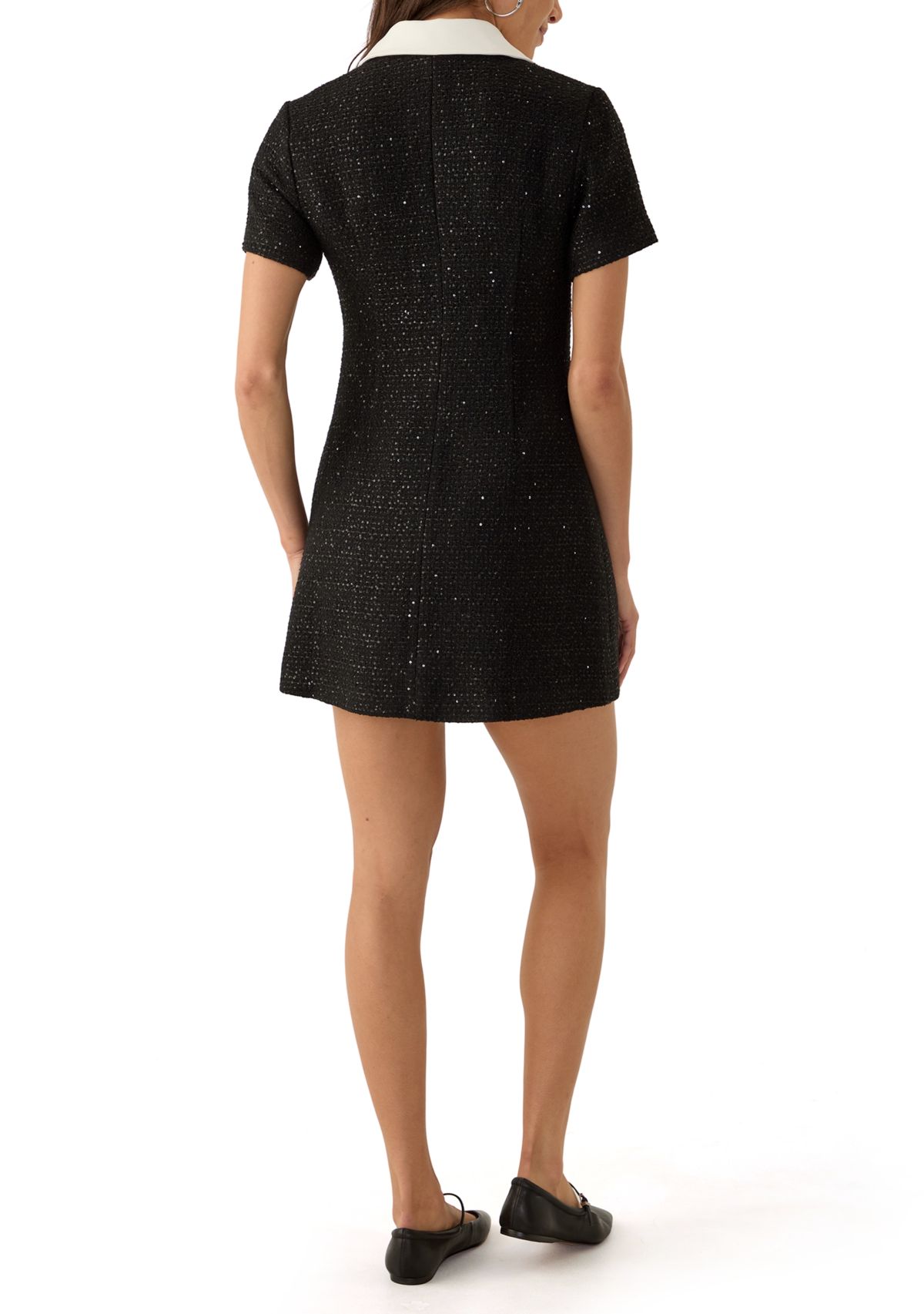 Womens Collar Pointed Tweed Dress