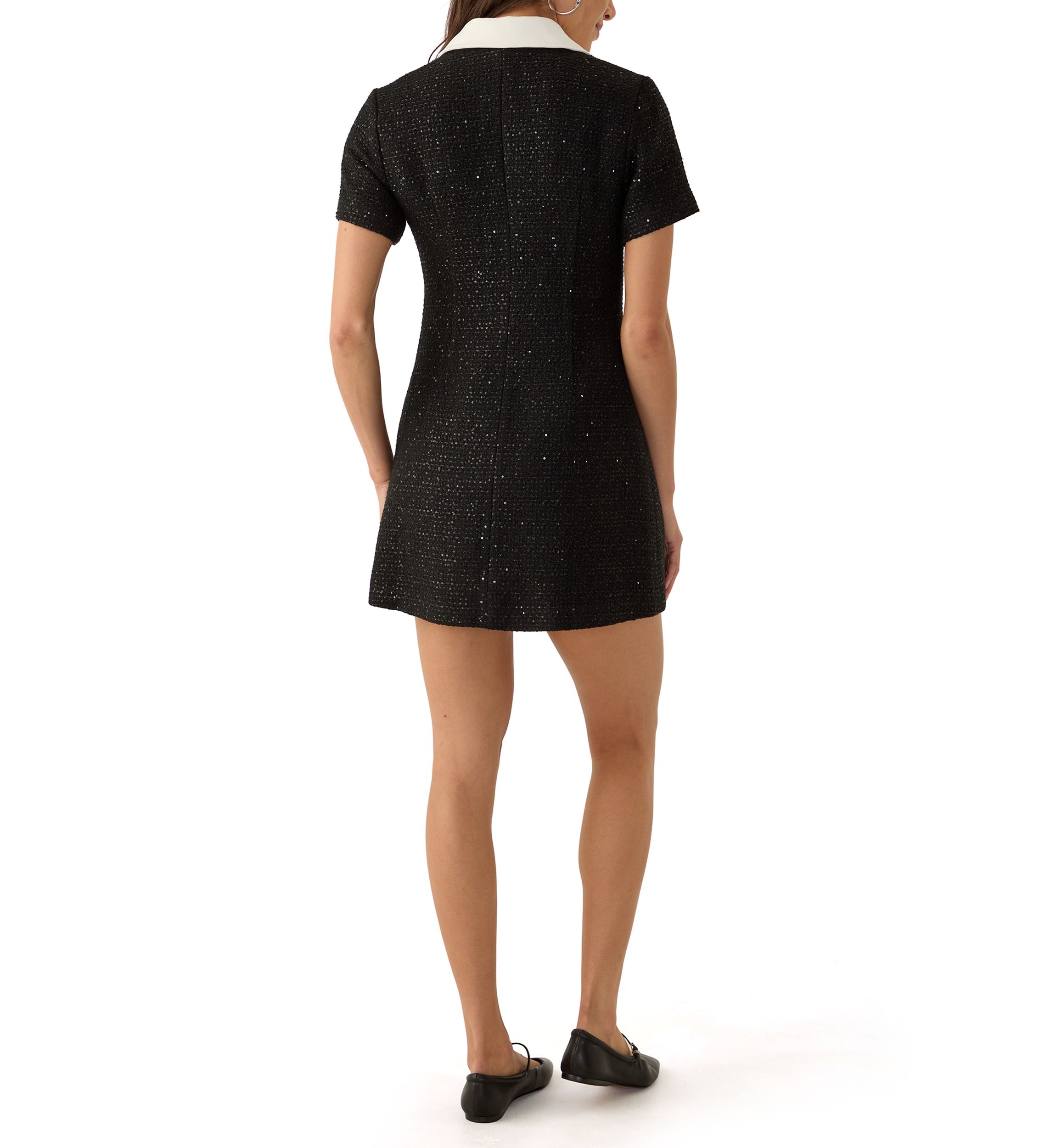 Womens Collar Pointed Tweed Dress