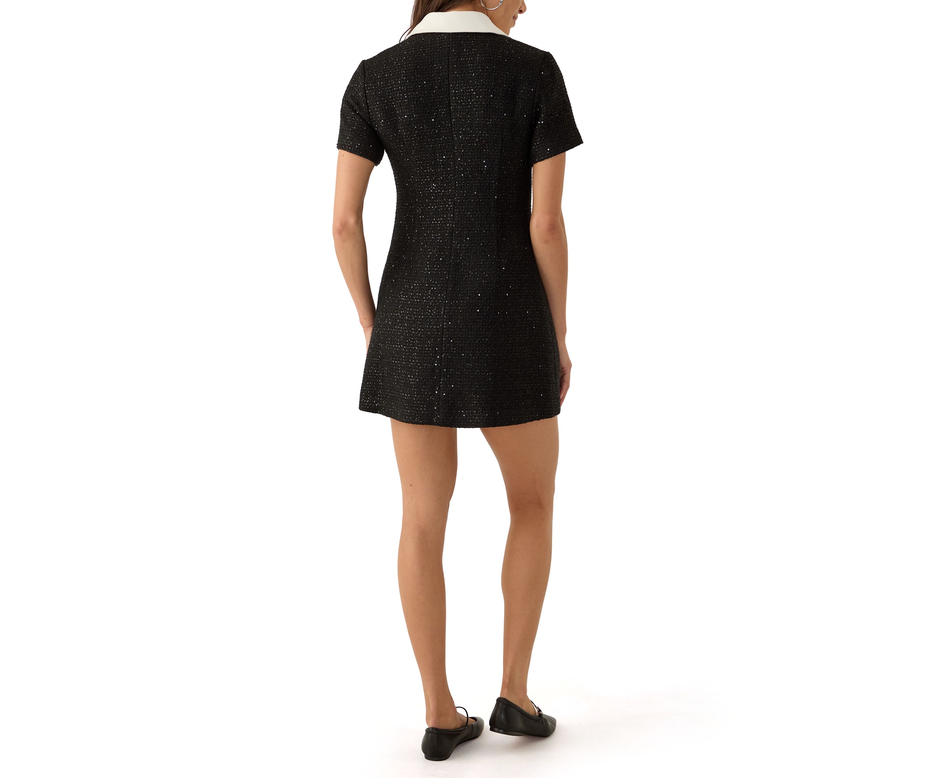 Womens Collar Pointed Tweed Dress