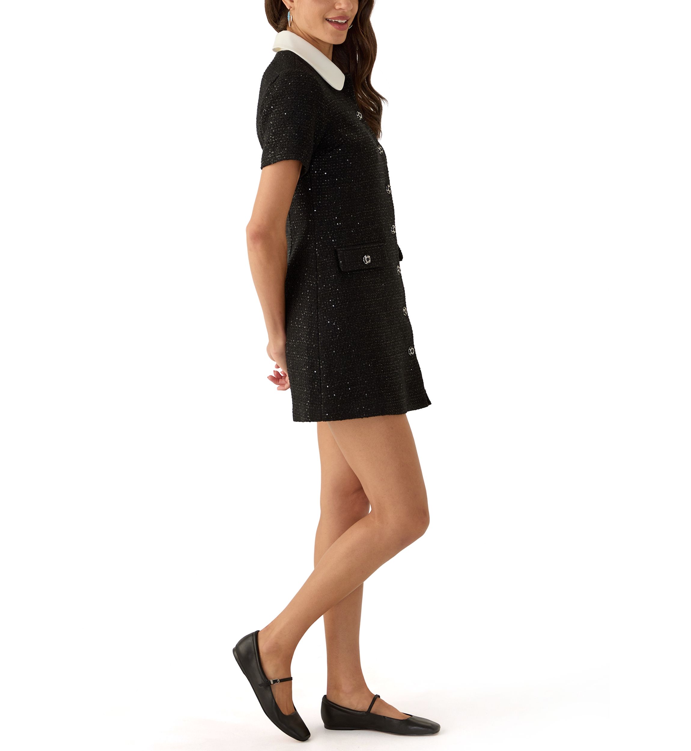 Womens Collar Pointed Tweed Dress