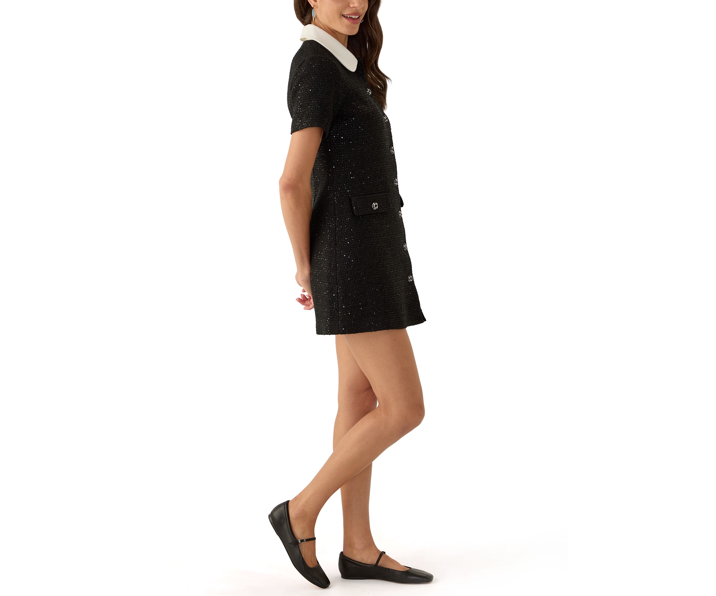 Womens Collar Pointed Tweed Dress