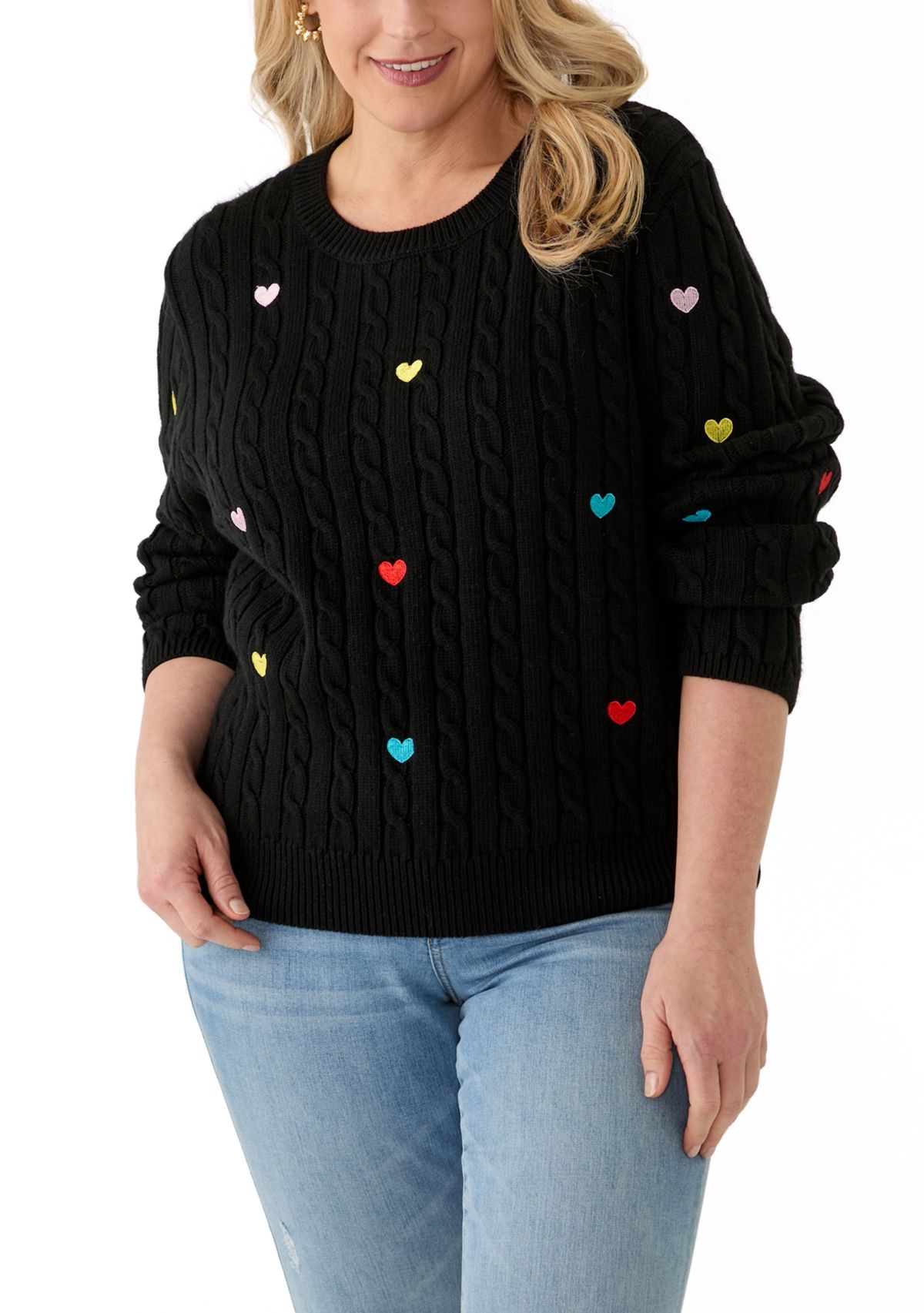 Plus Size Heart Embroidery Knit Sweater