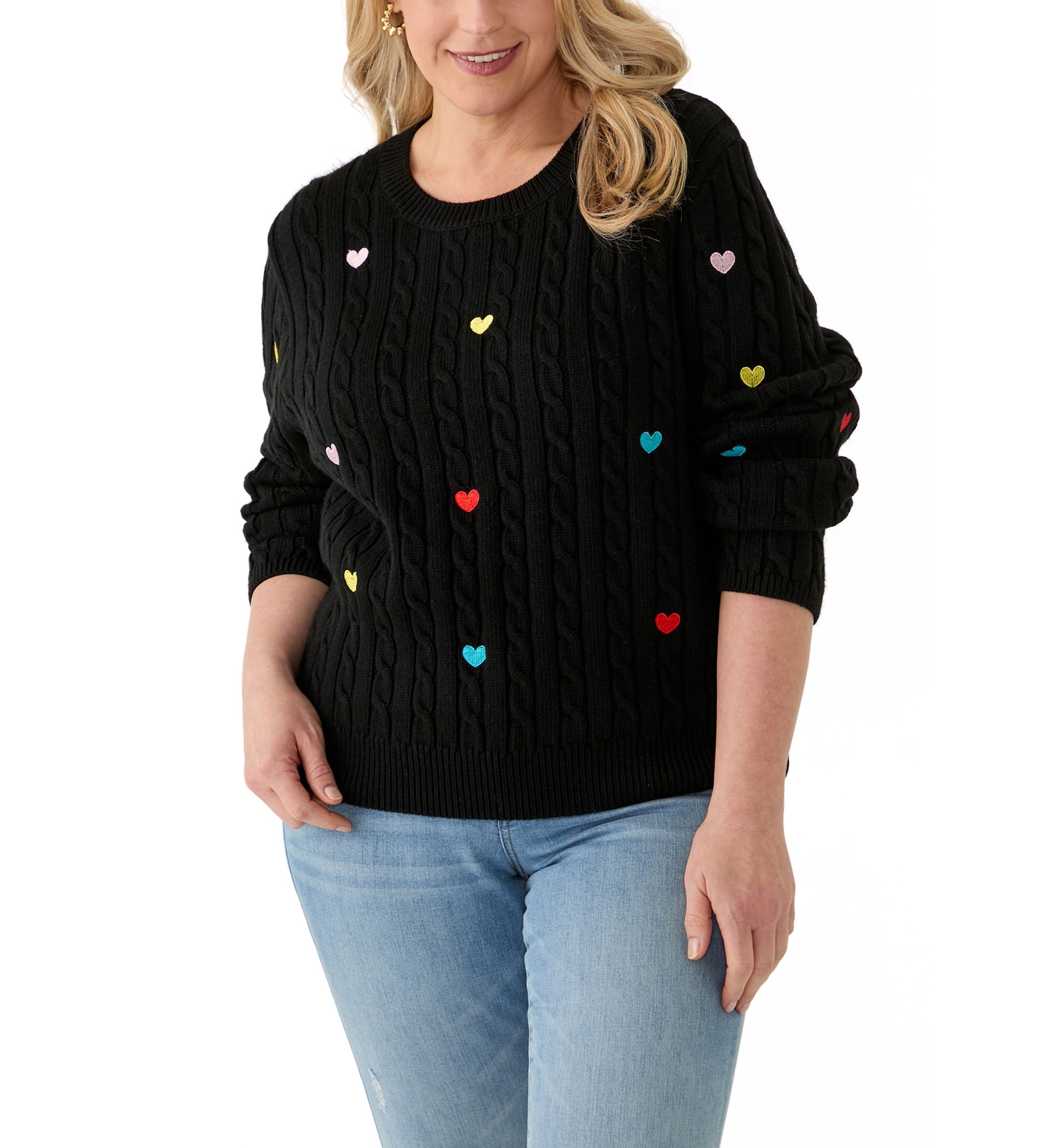 Plus Size Heart Embroidery Knit Sweater