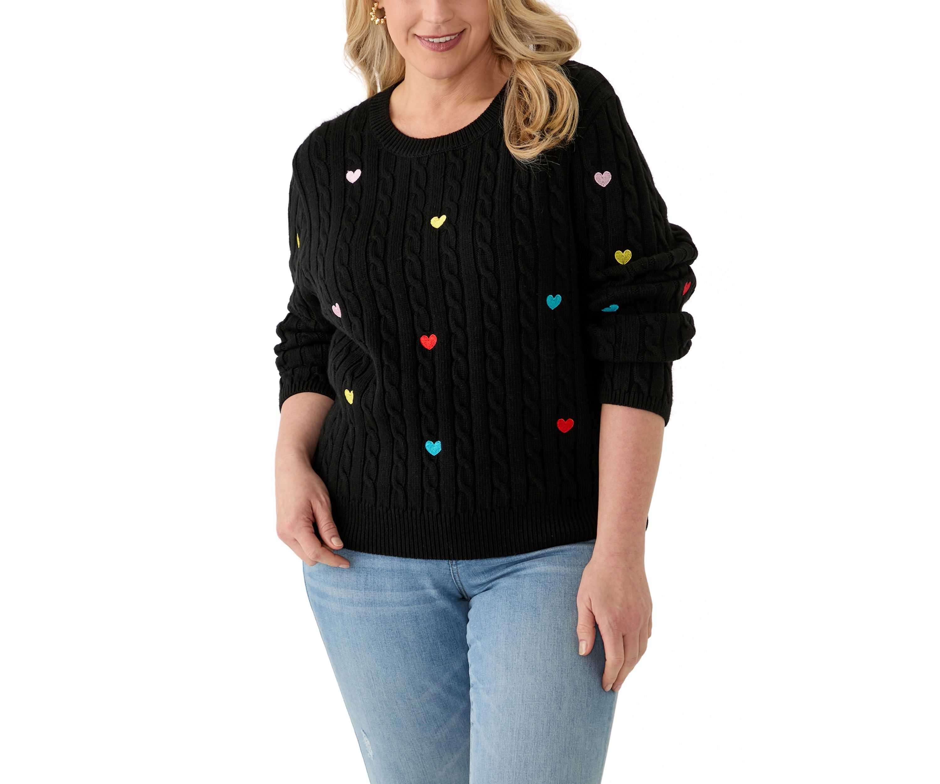 Plus Size Heart Embroidery Knit Sweater