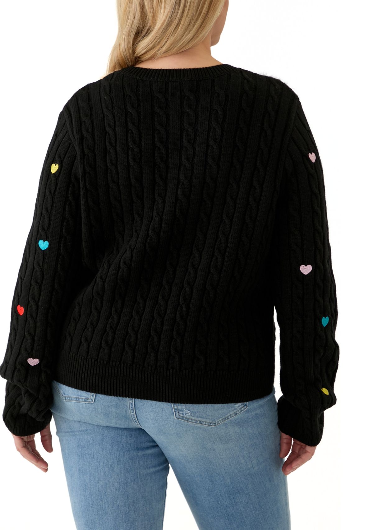 Plus Size Heart Embroidery Knit Sweater