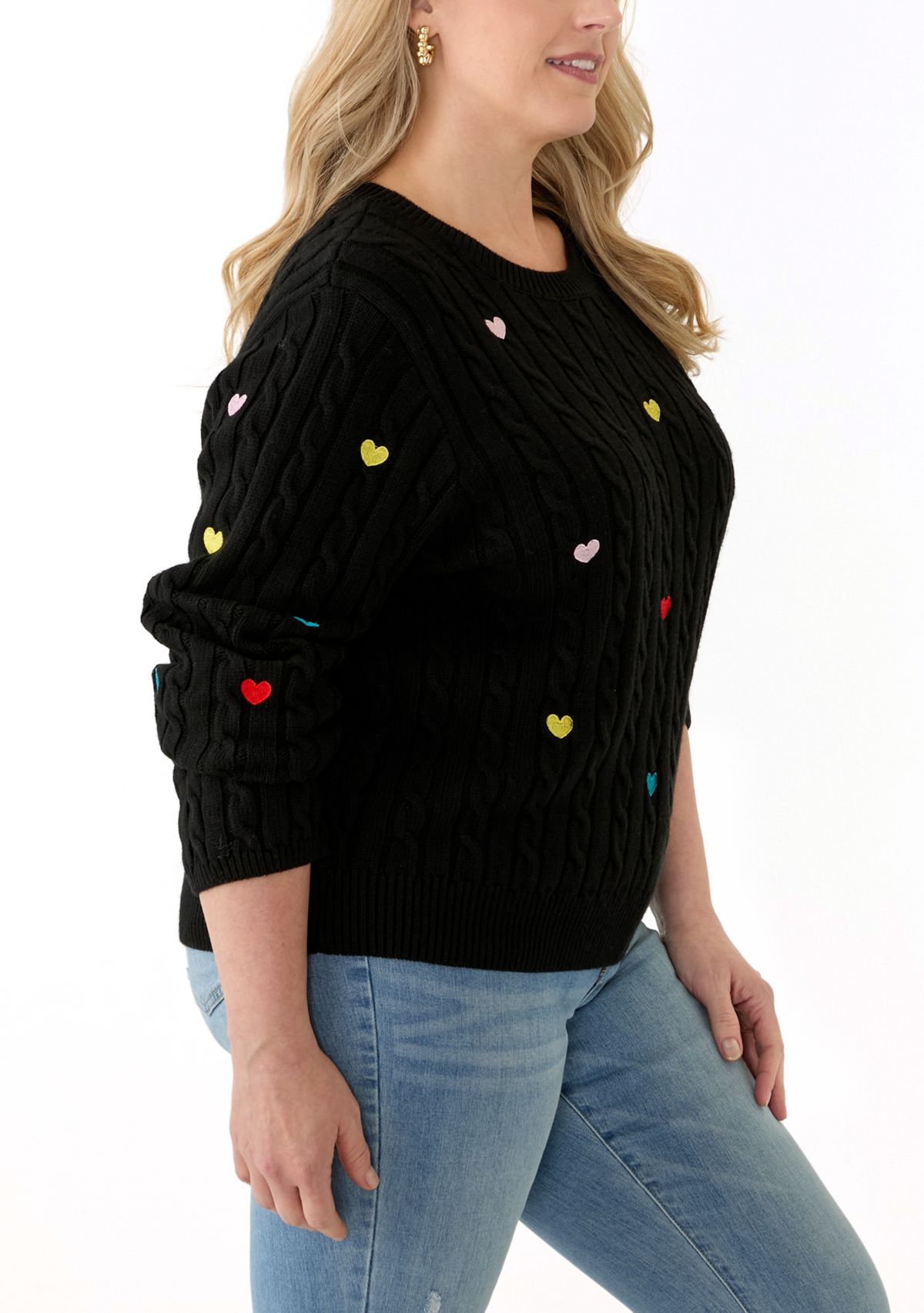 Plus Size Heart Embroidery Knit Sweater