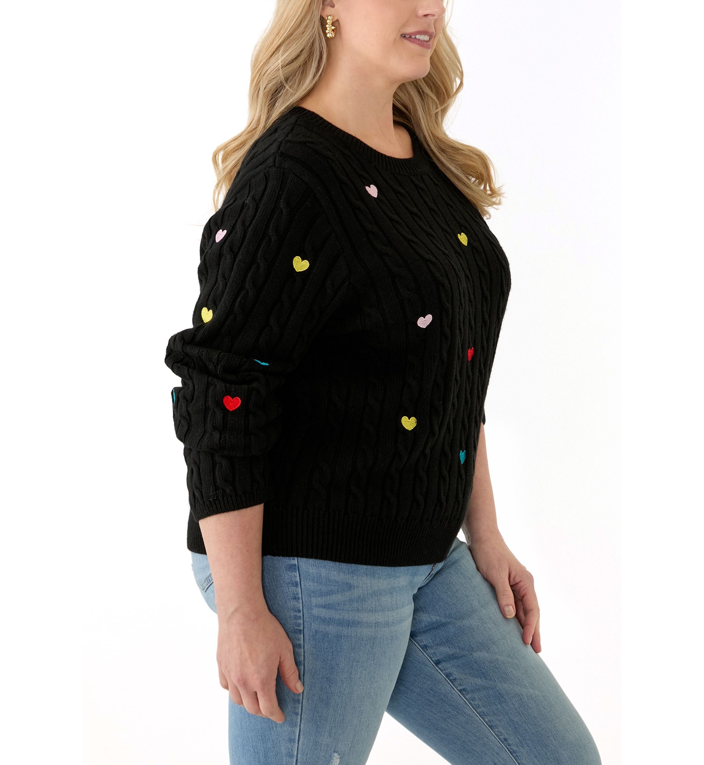 Plus Size Heart Embroidery Knit Sweater