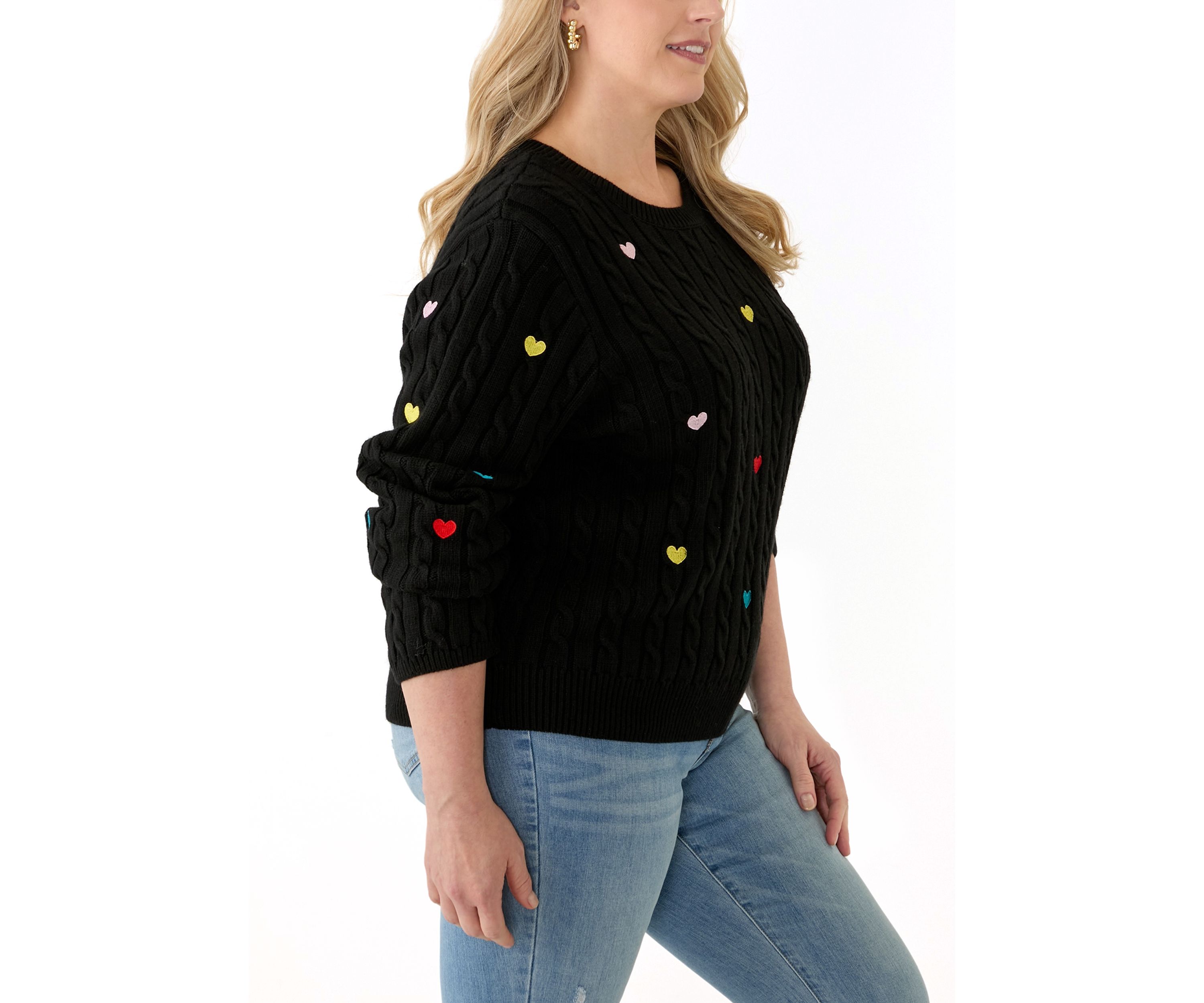 Plus Size Heart Embroidery Knit Sweater