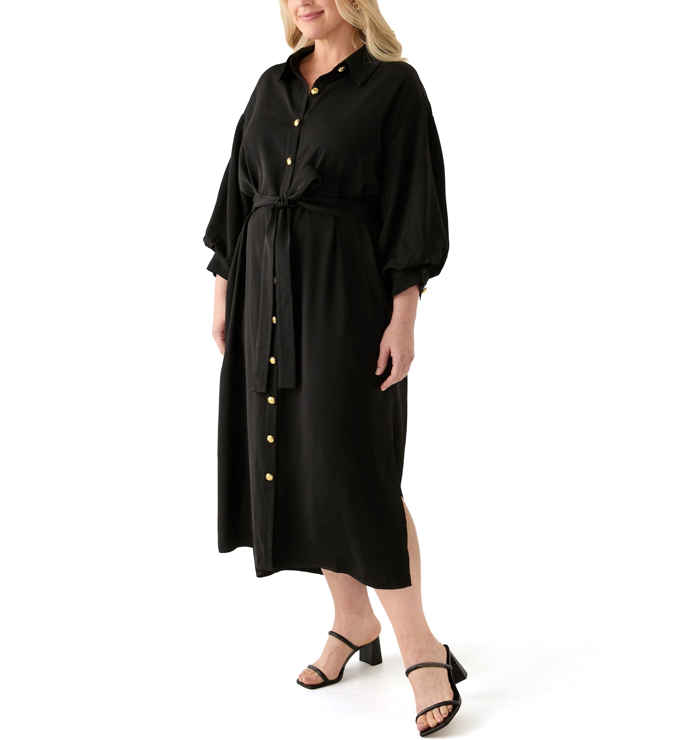 Plus Size Gold Button Shirtdress