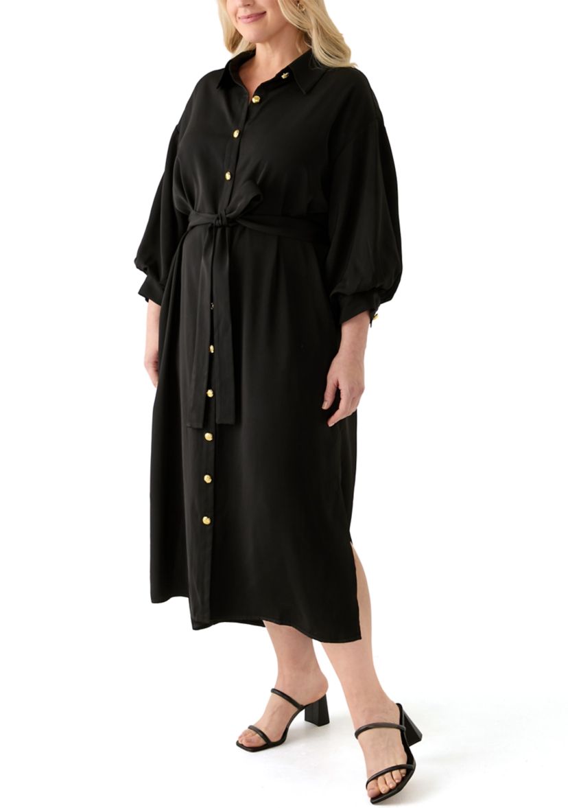 Plus Size Gold Button Shirtdress