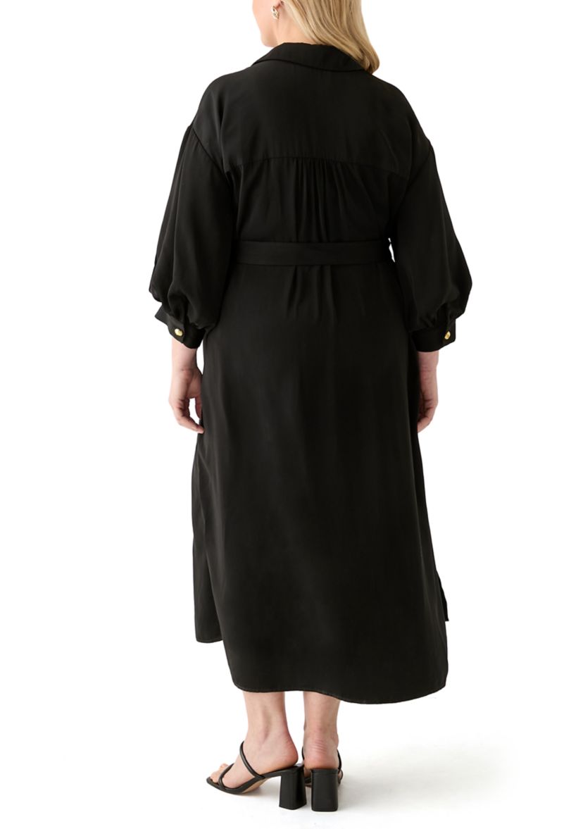 Plus Size Gold Button Shirtdress
