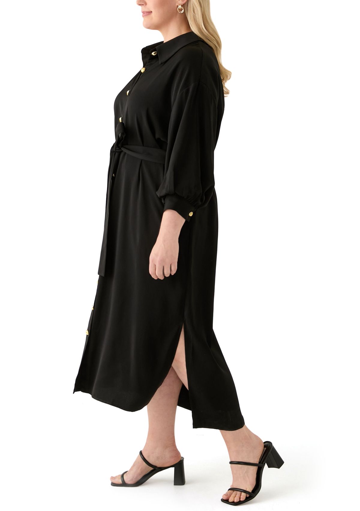 Plus Size Gold Button Shirtdress