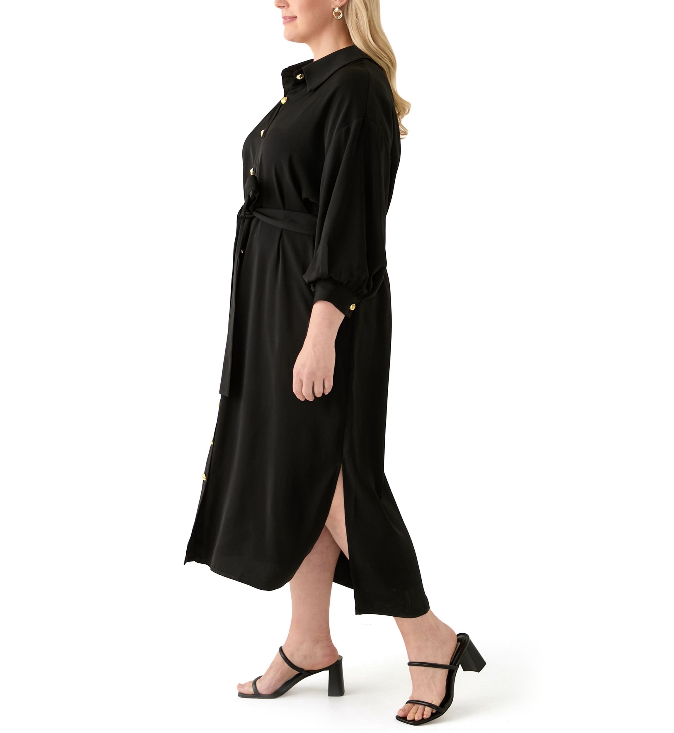Plus Size Gold Button Shirtdress
