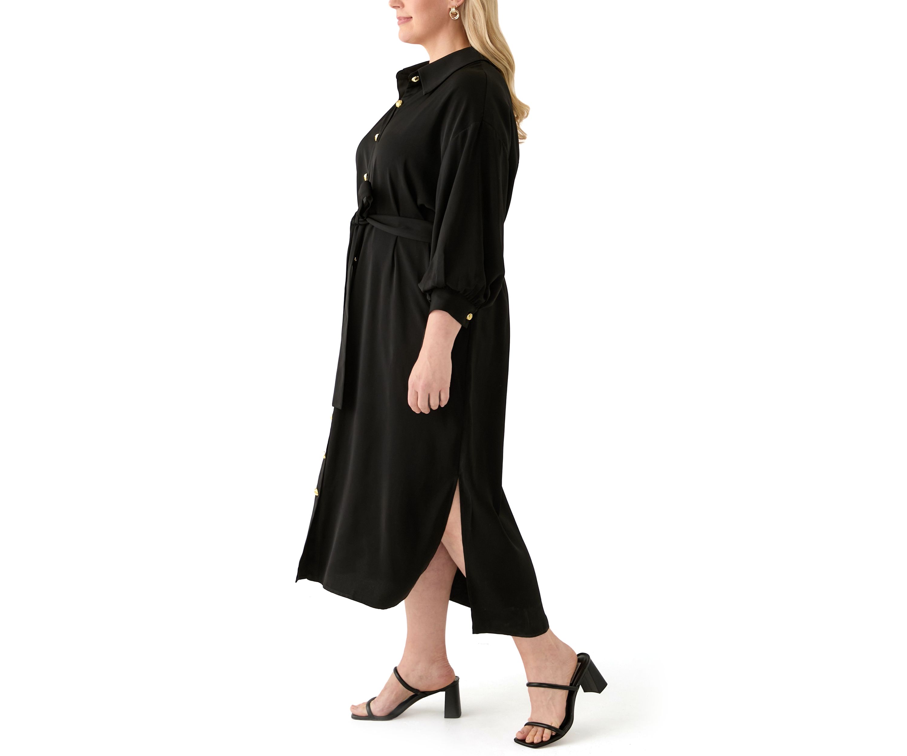 Plus Size Gold Button Shirtdress