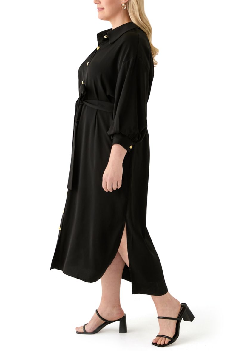 Plus Size Gold Button Shirtdress