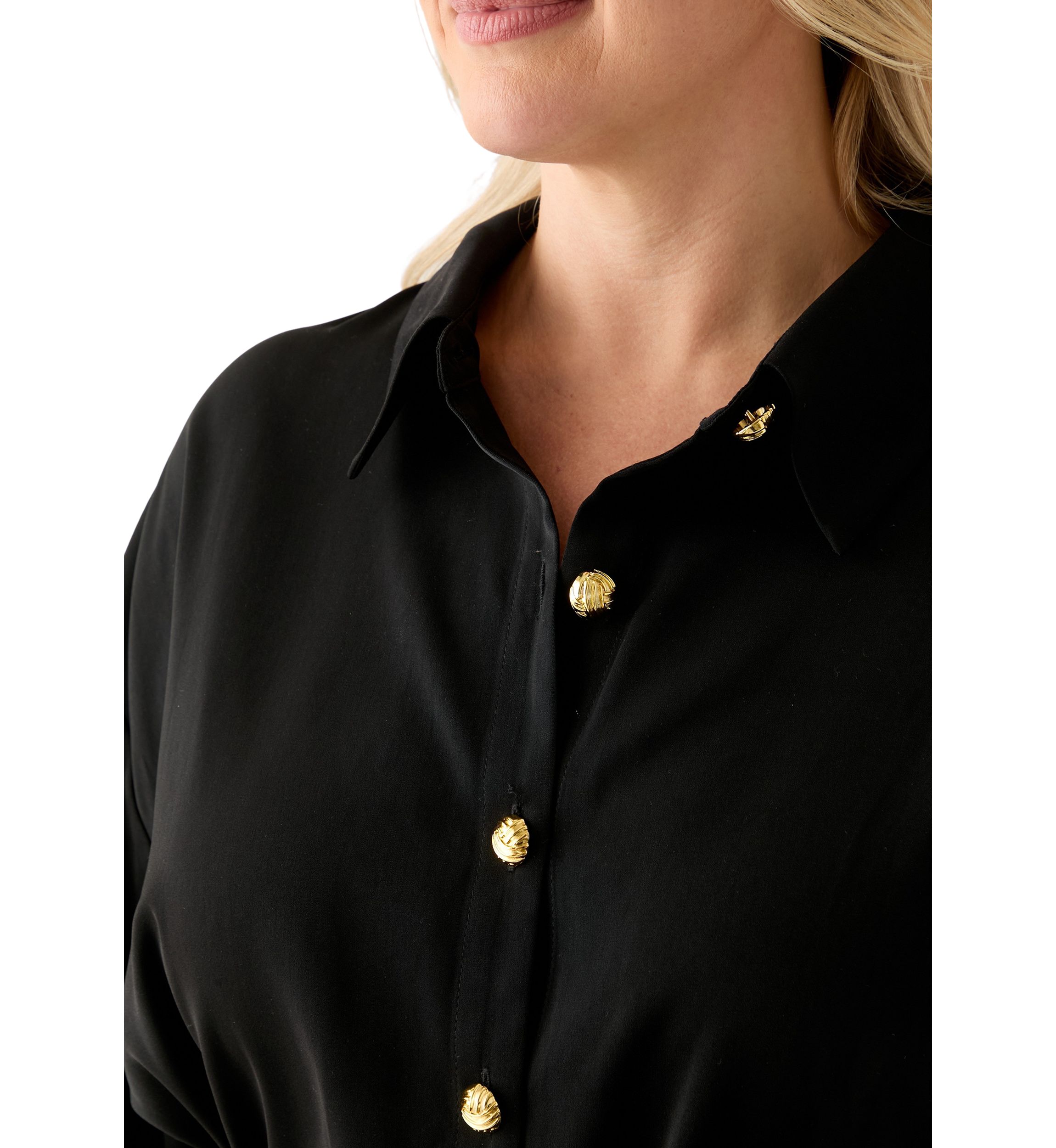 Plus Size Gold Button Shirtdress