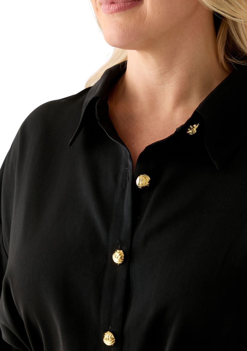 Plus Size Gold Button Shirtdress
