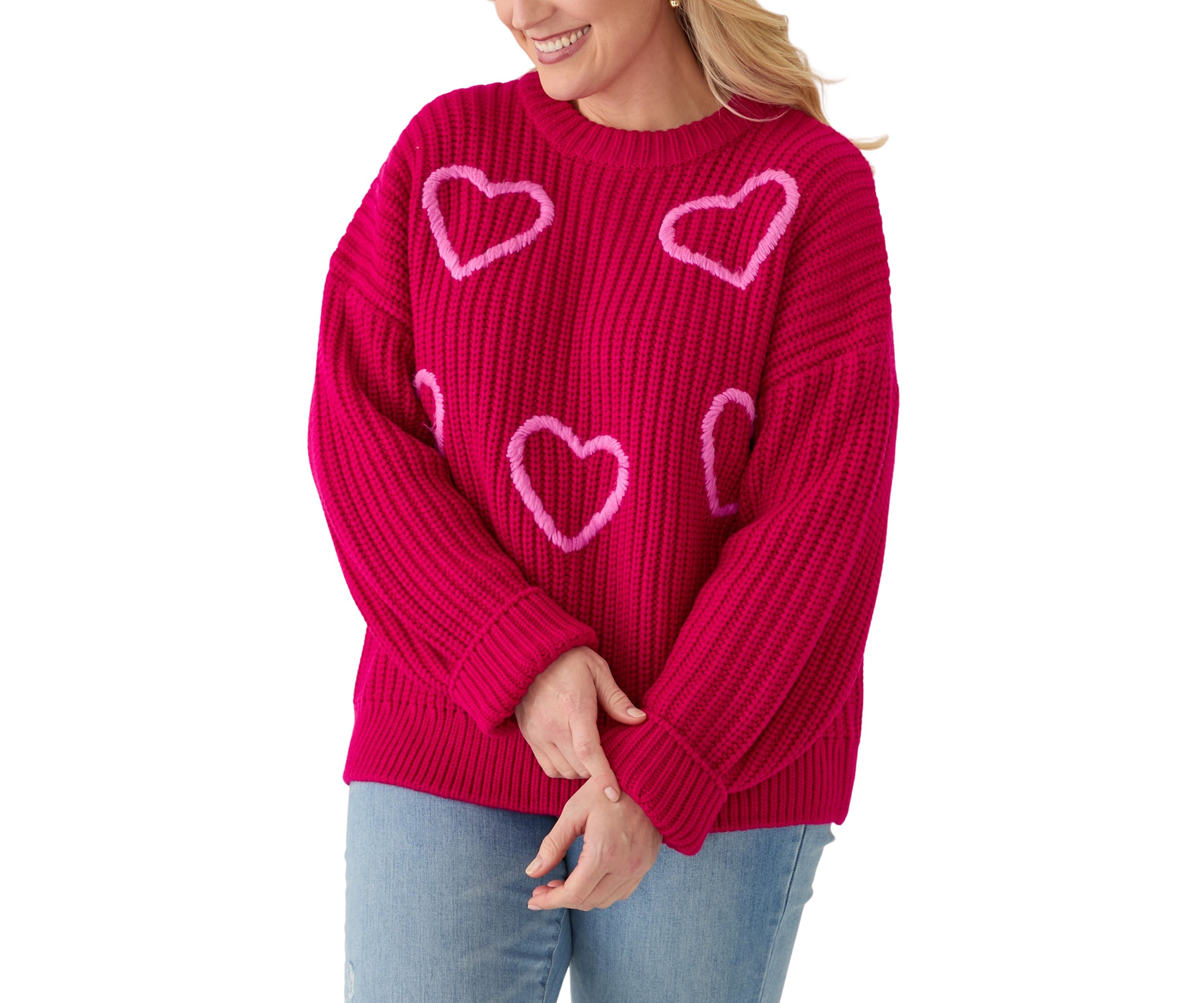 Plus Size Heart Embroidery Knit Sweater