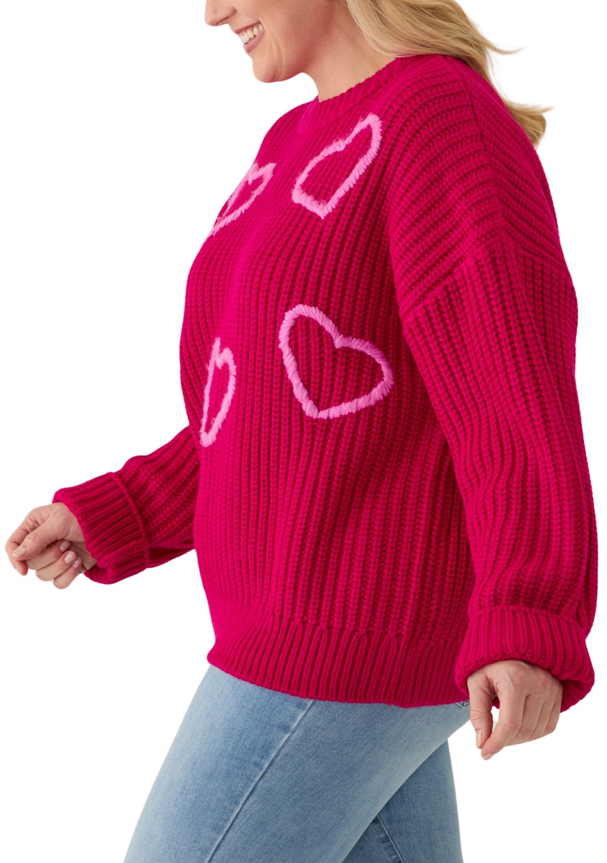Plus Size Heart Embroidery Knit Sweater