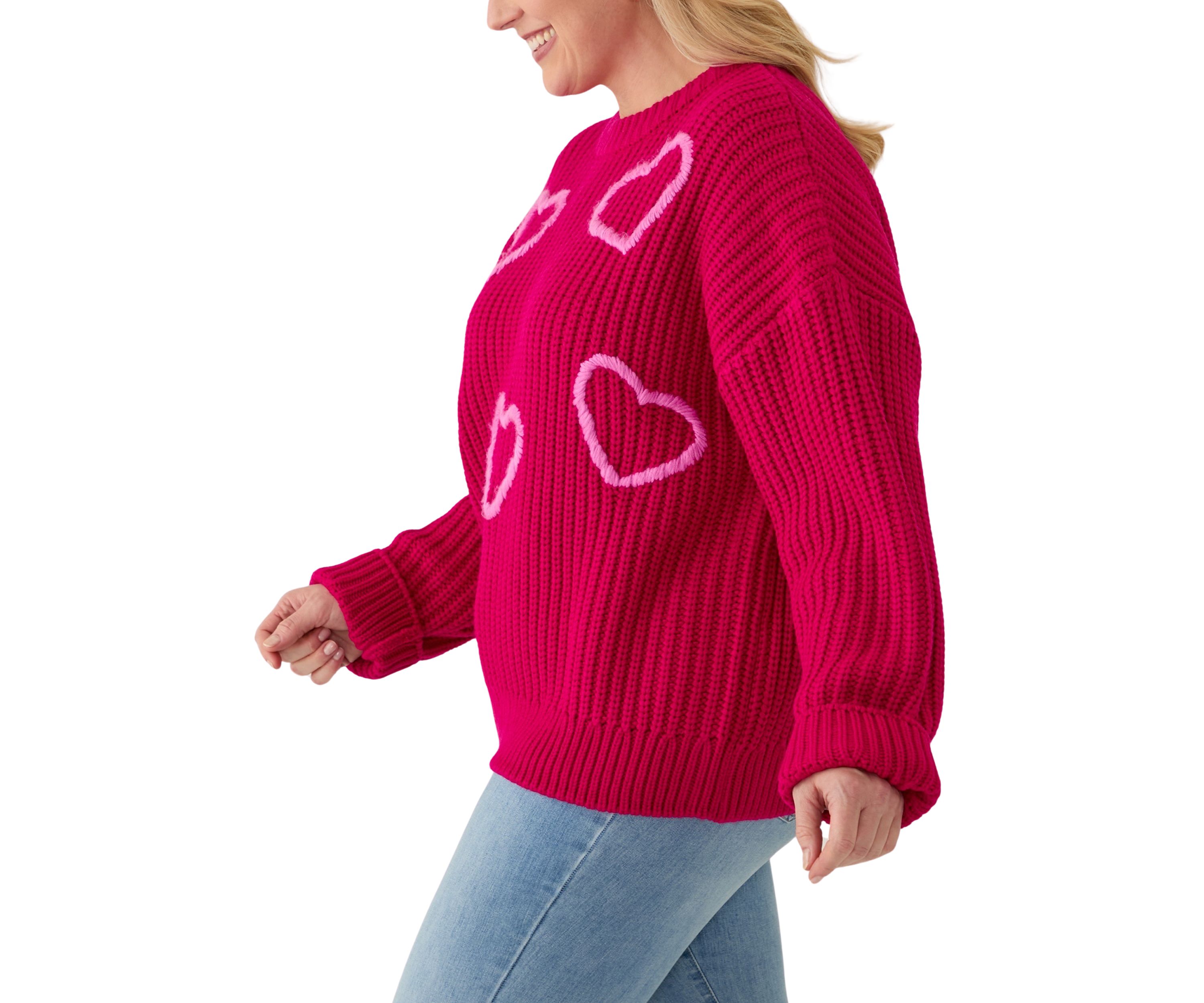 Plus Size Heart Embroidery Knit Sweater
