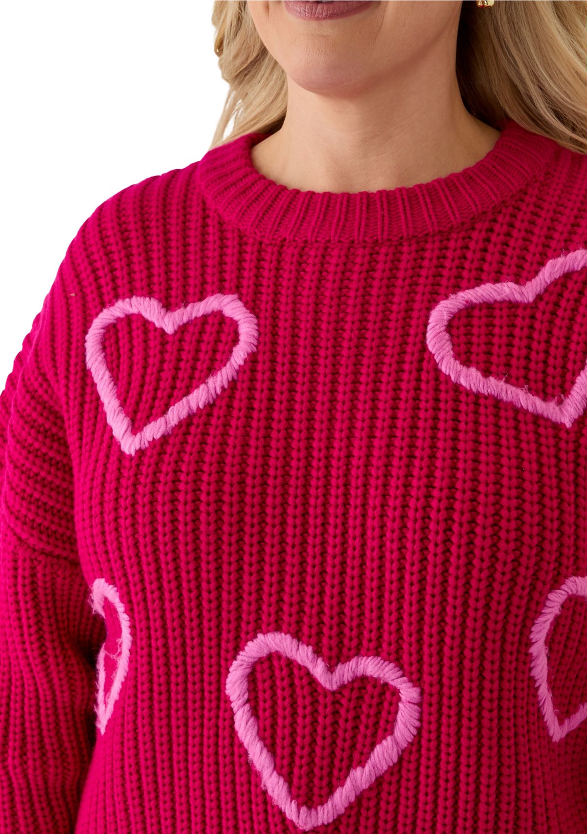 Plus Size Heart Embroidery Knit Sweater