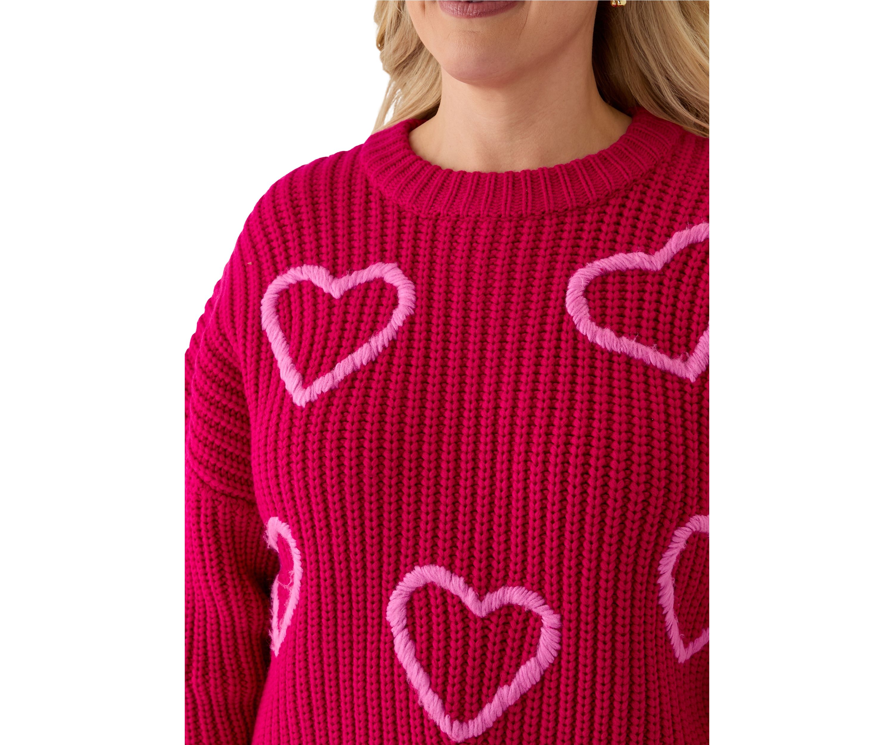 Plus Size Heart Embroidery Knit Sweater