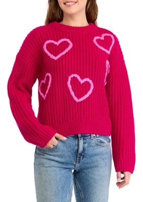 ENGLISH FACTORY Women's Heart Embroidery Knit Sweater
