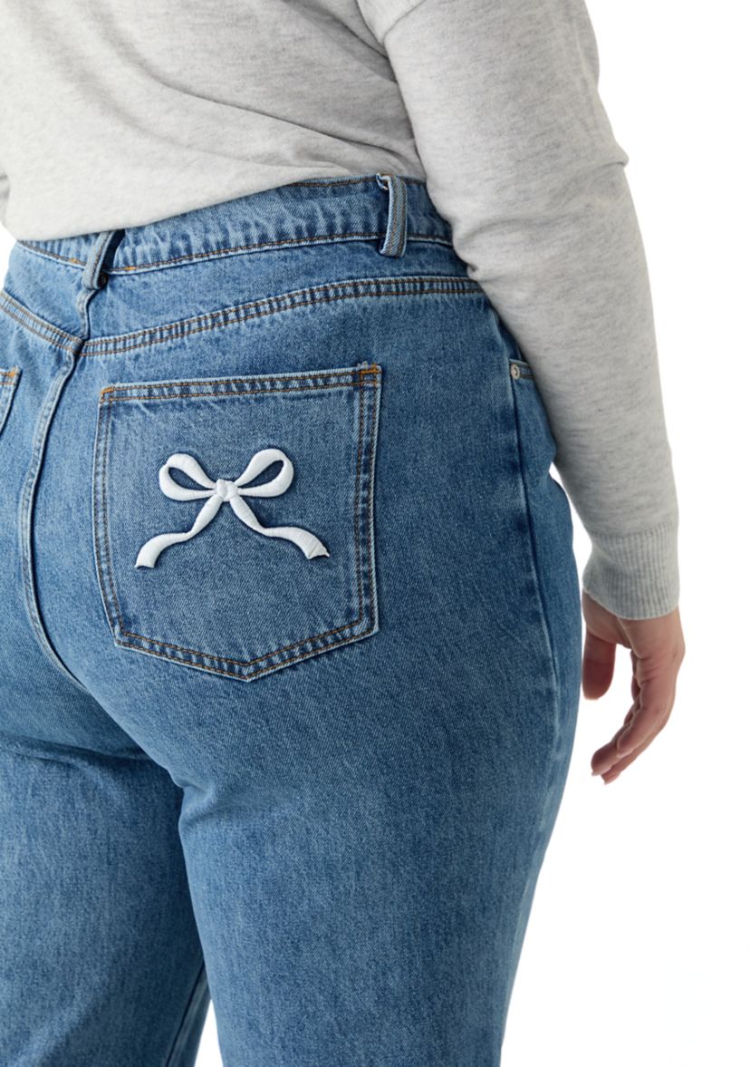 ENGLISH FACTORY Plus Size Embroidered Bow Denim Jeans | Belk
