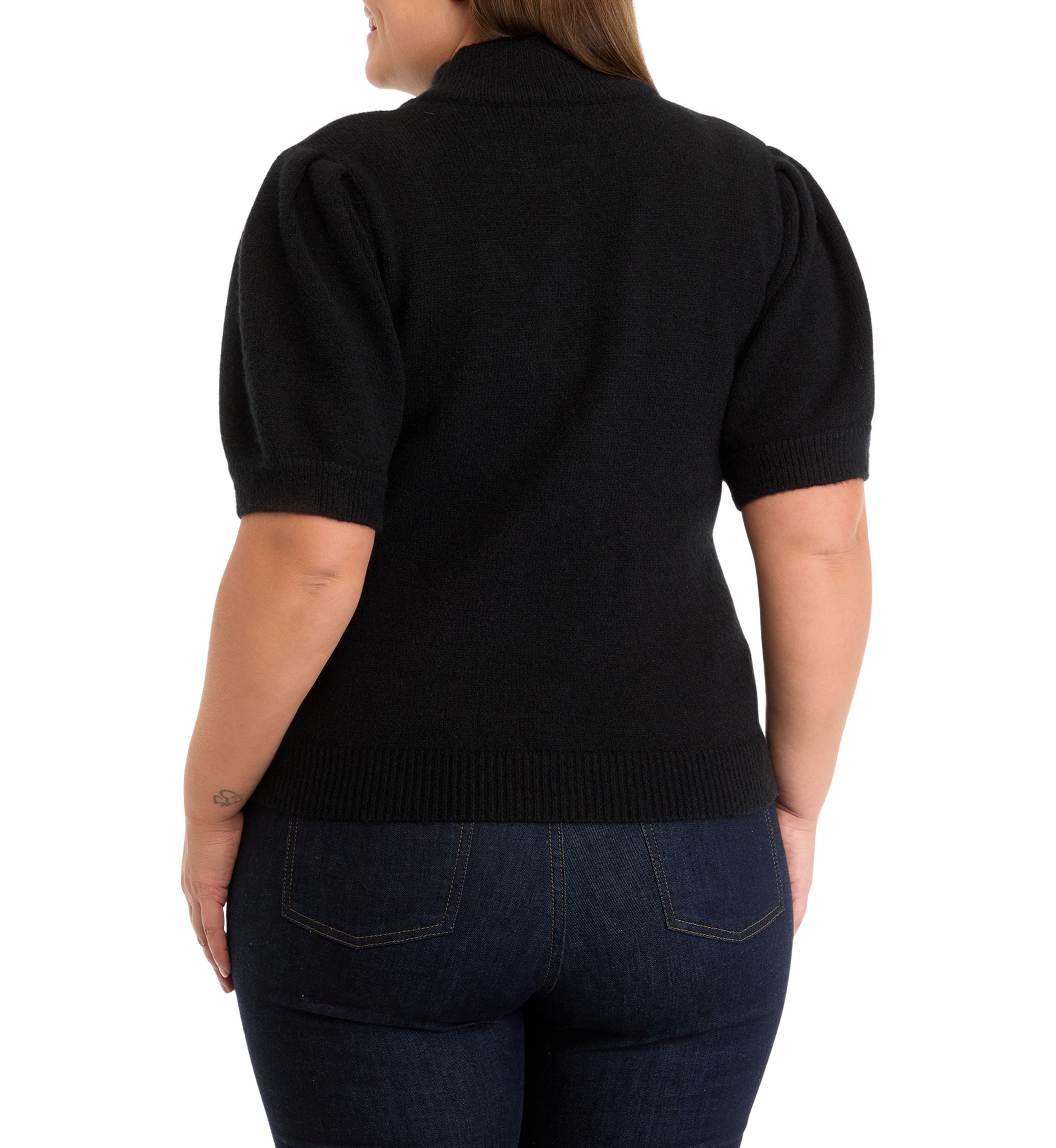 Plus Size Beaded Heart Puff Sleeve Sweater 