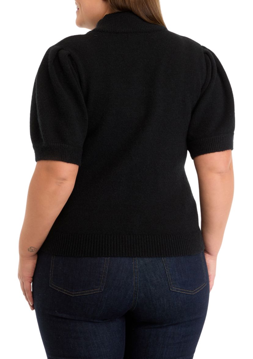 Plus Size Beaded Heart Puff Sleeve Sweater 