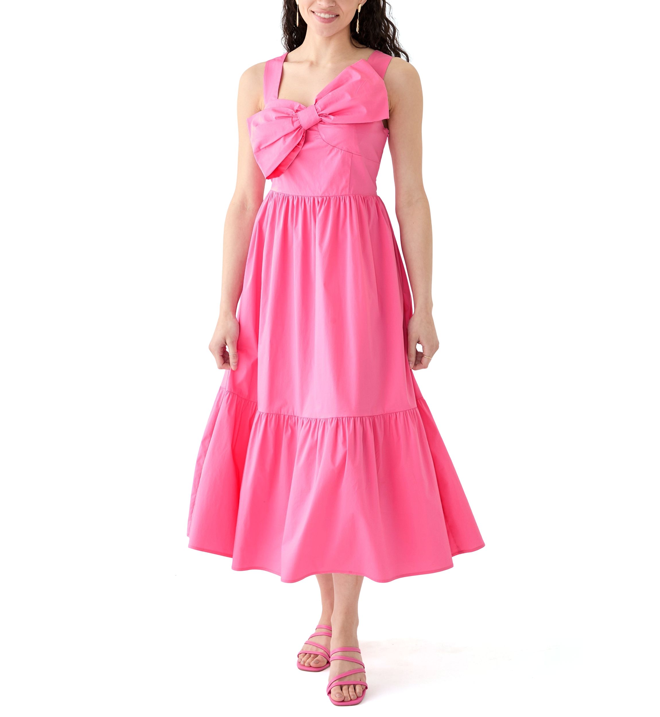 Womens Bow Sleeveless Midi Dress