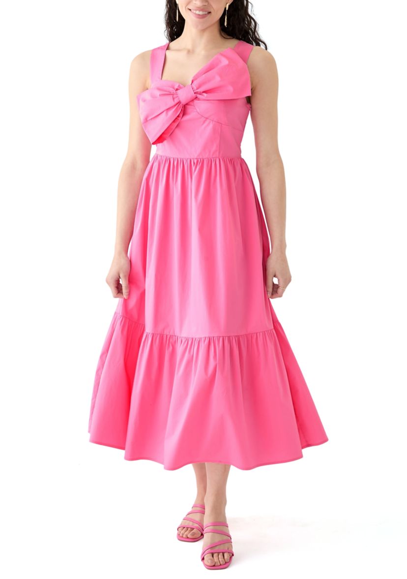 Womens Bow Sleeveless Midi Dress
