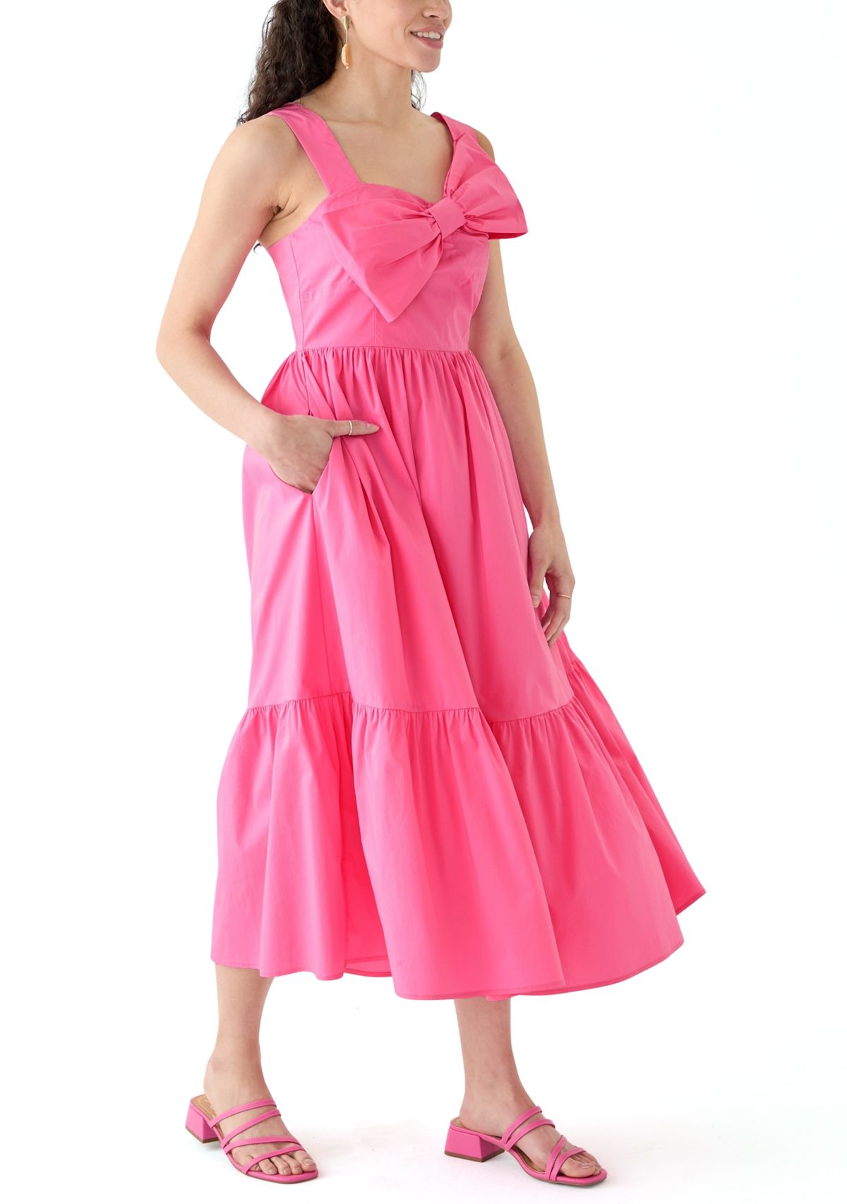 Womens Bow Sleeveless Midi Dress
